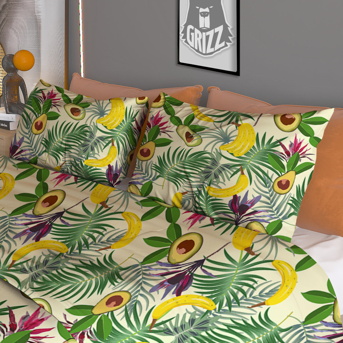 Avocado Banana Leaf Print Pattern Duvet Cover Bedding Set