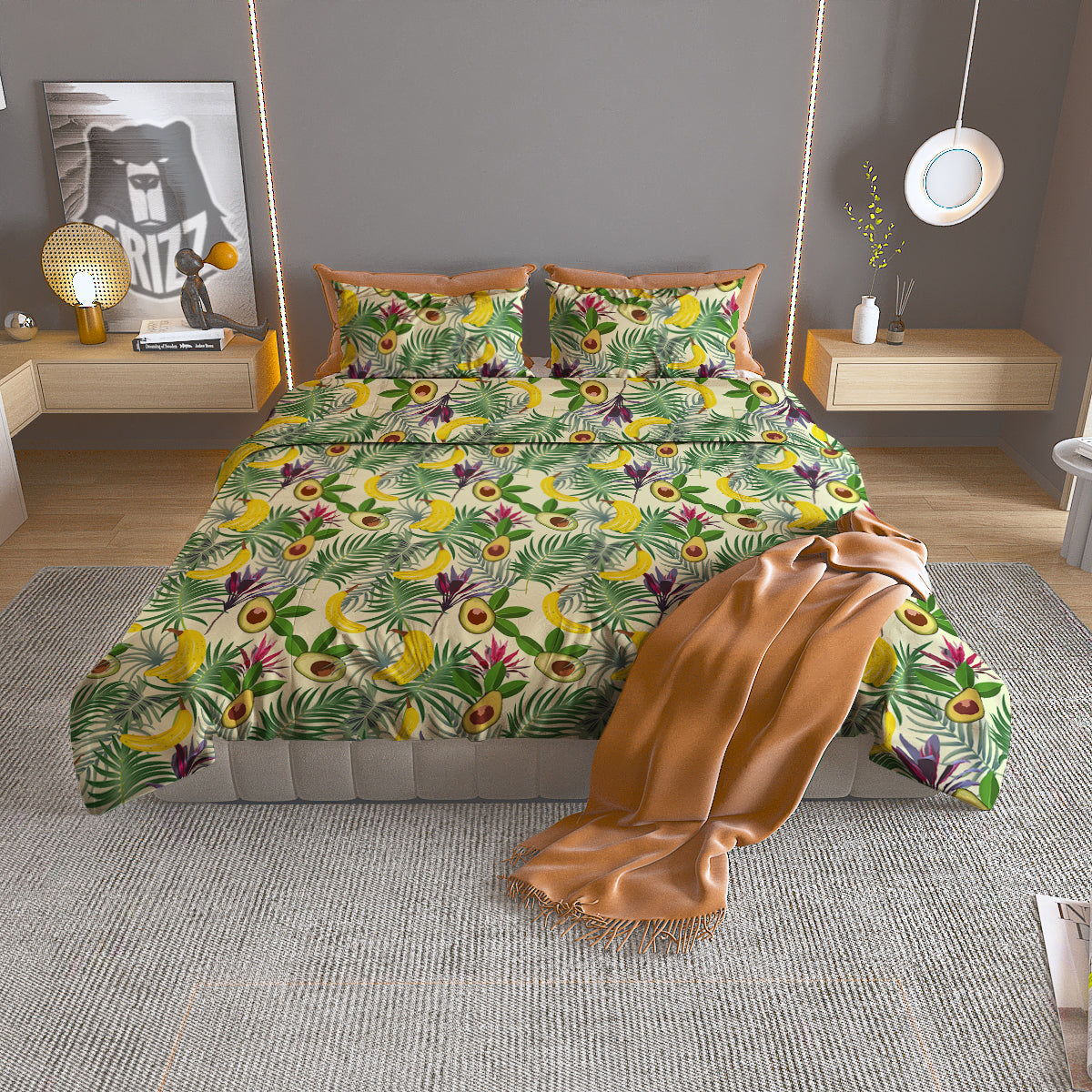 Avocado Banana Leaf Print Pattern Duvet Cover Bedding Set