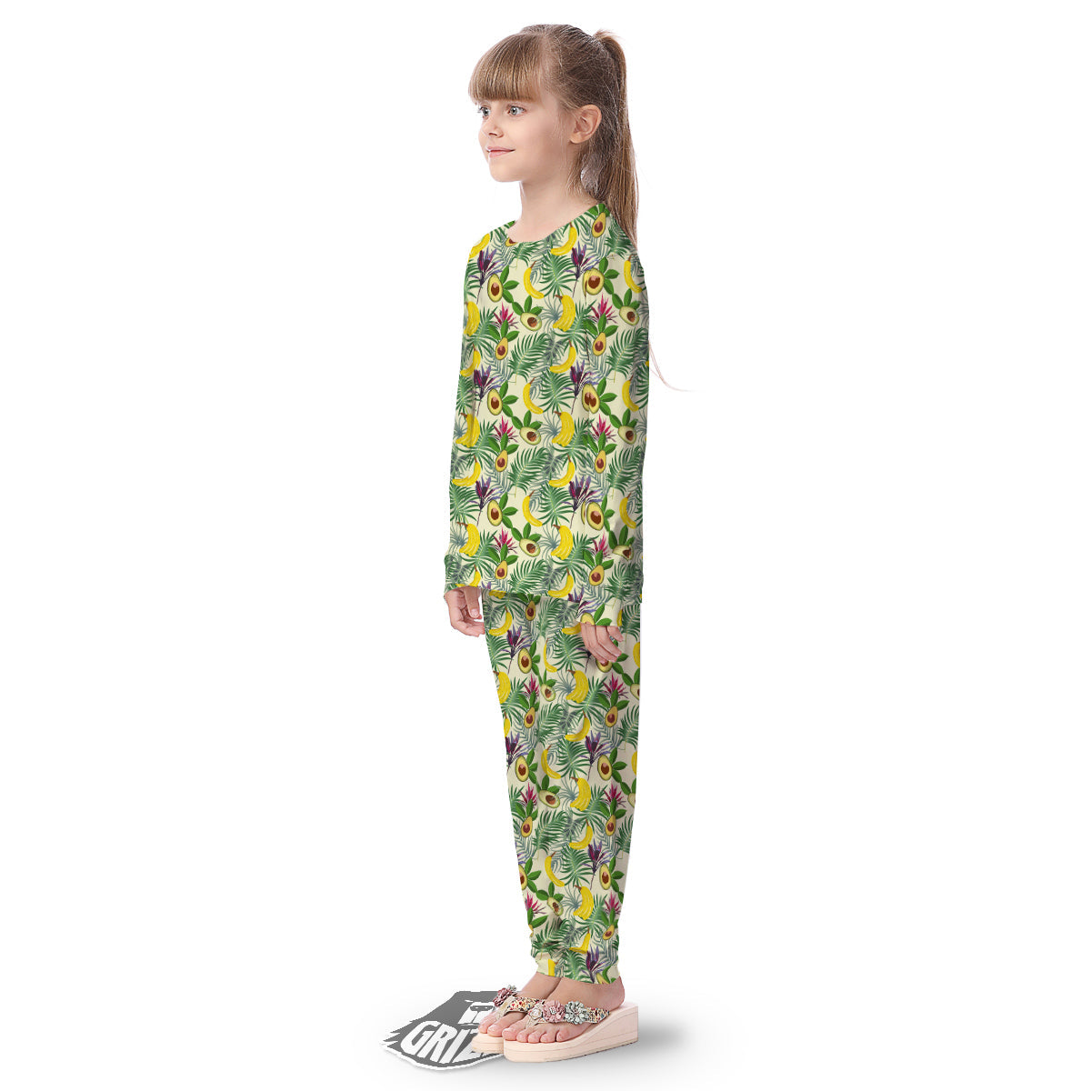 Avocado Banana Leaf Print Pattern Kid's Pajamas-grizzshop