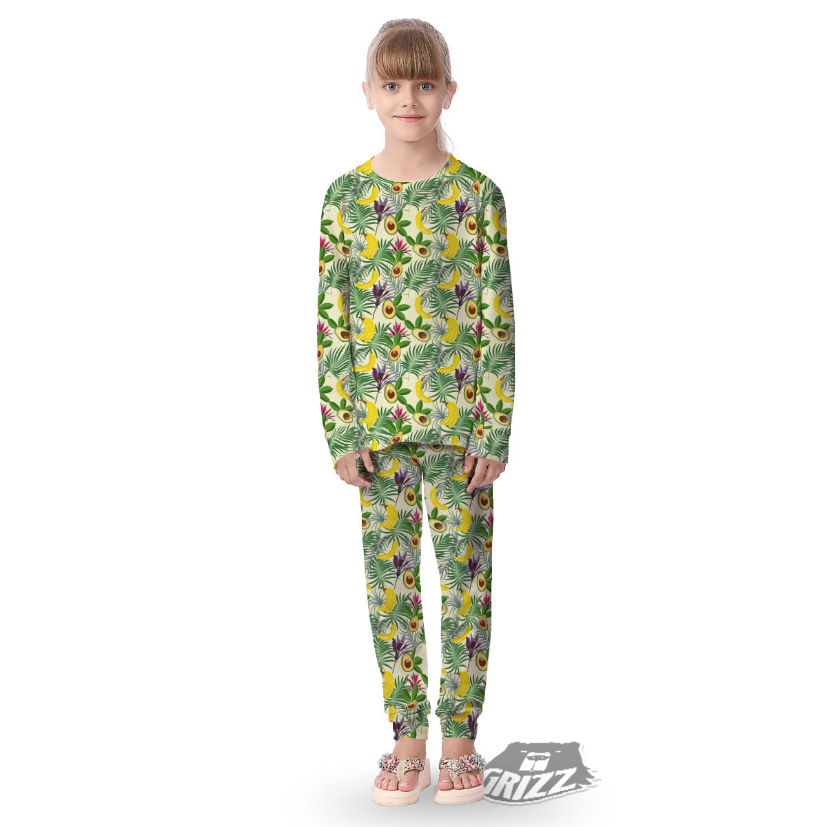 Avocado Banana Leaf Print Pattern Kid's Pajamas-grizzshop