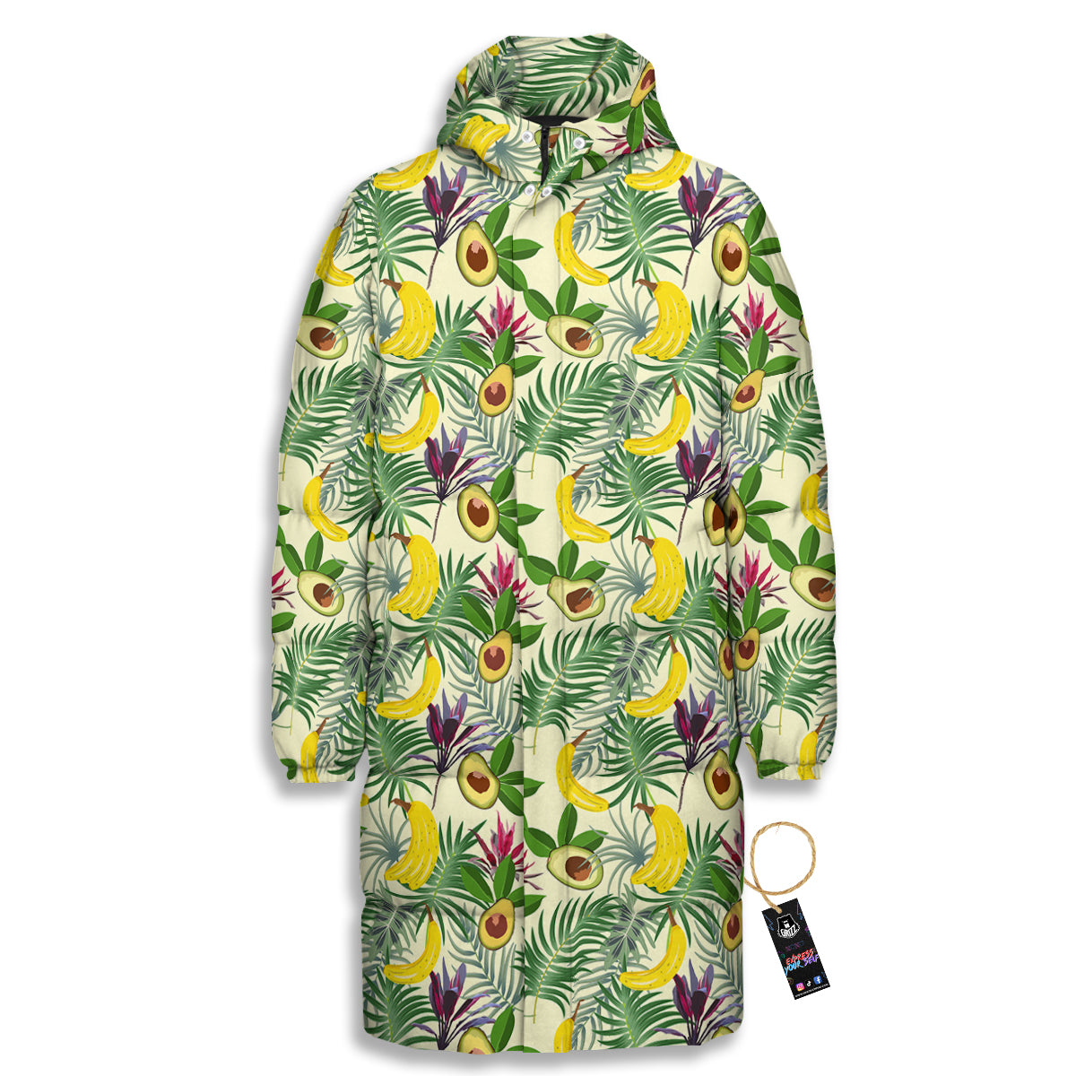 Avocado Banana Leaf Print Pattern Long Down Jacket-grizzshop