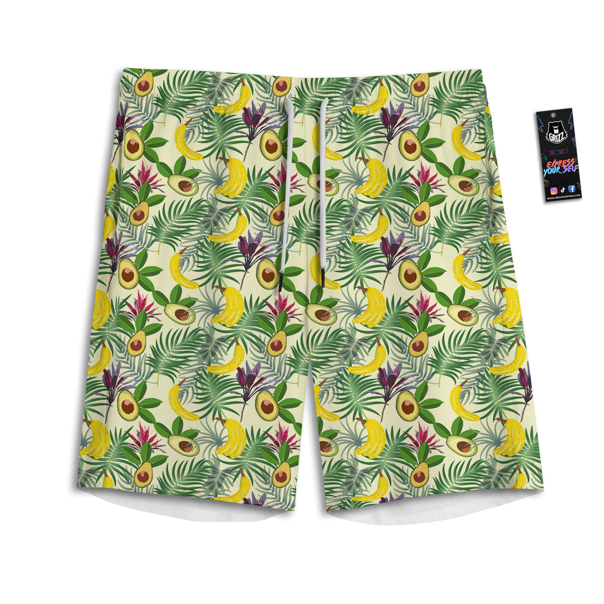 Avocado Banana Leaf Print Pattern Men's Athletic Shorts