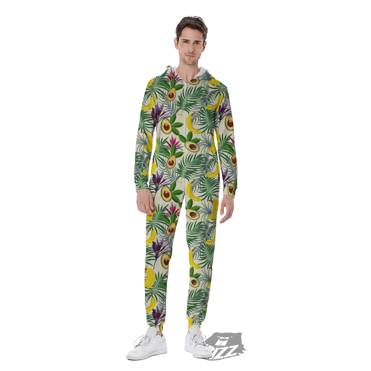 Avocado Banana Leaf Print Pattern Men's Jumpsuit-grizzshop