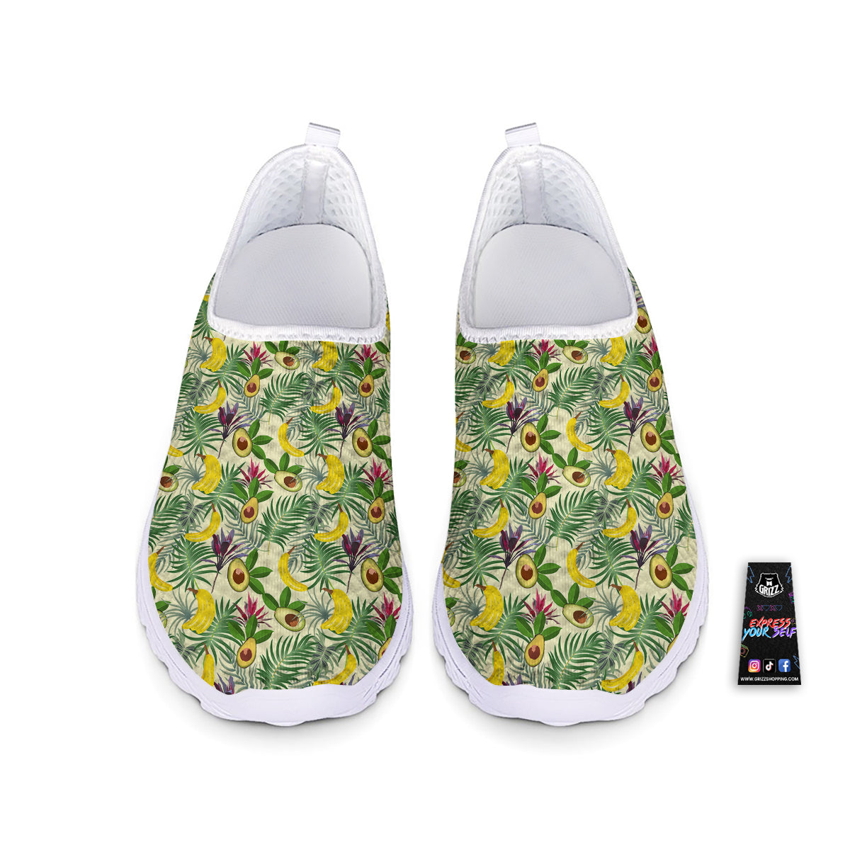 Avocado Banana Leaf Print Pattern Nurse Shoes-grizzshop