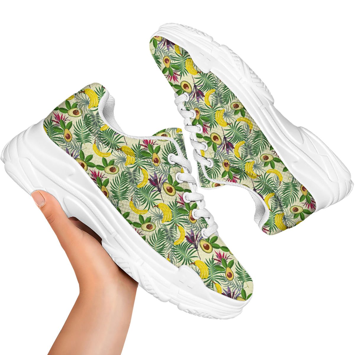 Avocado Banana Leaf Print Pattern White Chunky Shoes-grizzshop