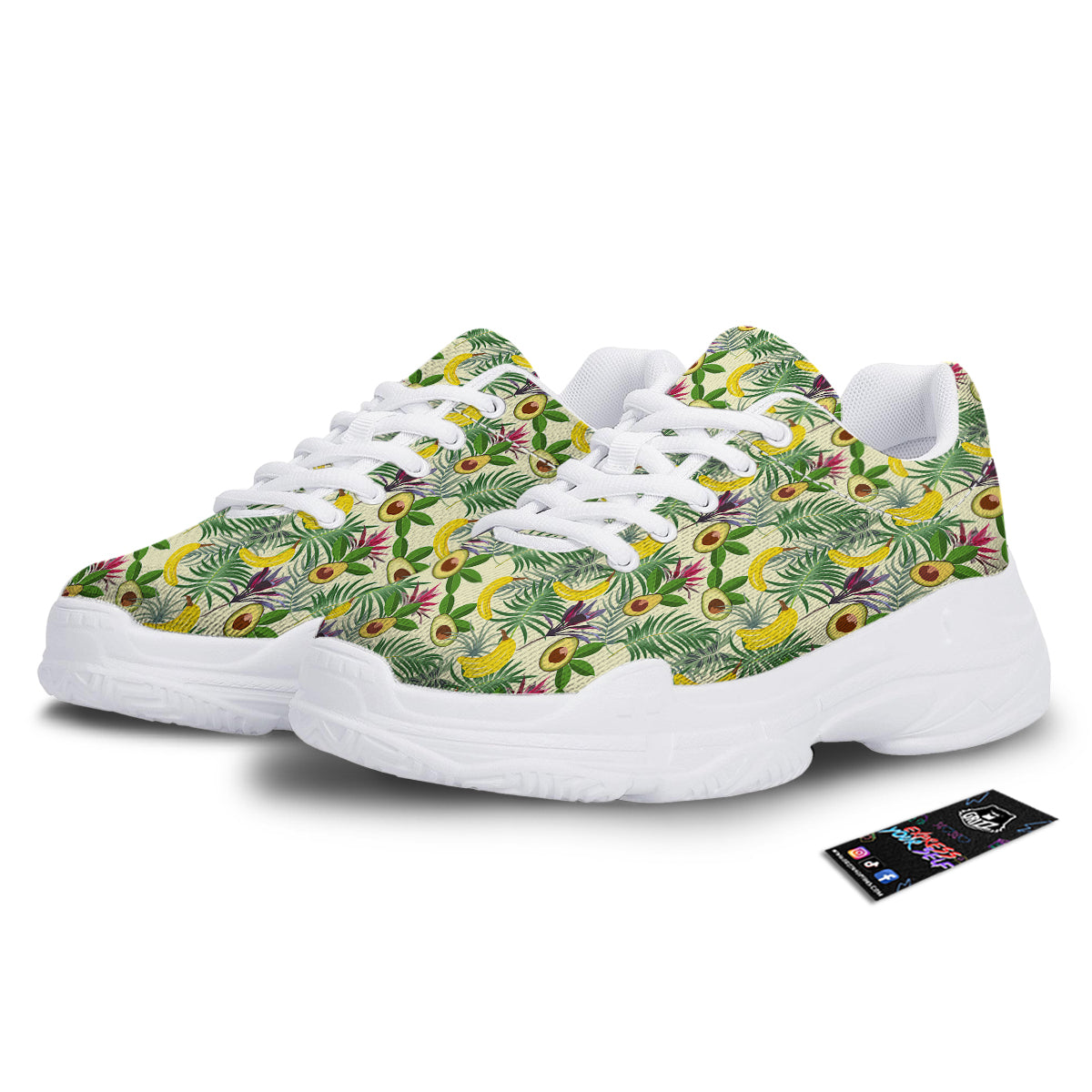 Avocado Banana Leaf Print Pattern White Chunky Shoes-grizzshop