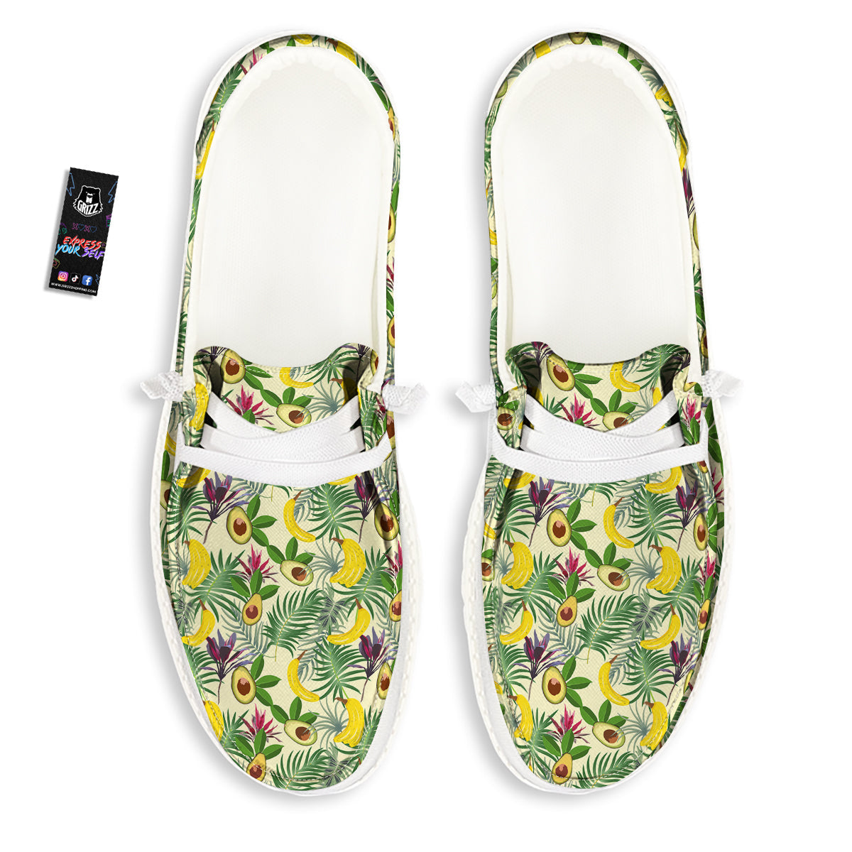 Avocado Banana Leaf Print Pattern White Loafers-grizzshop