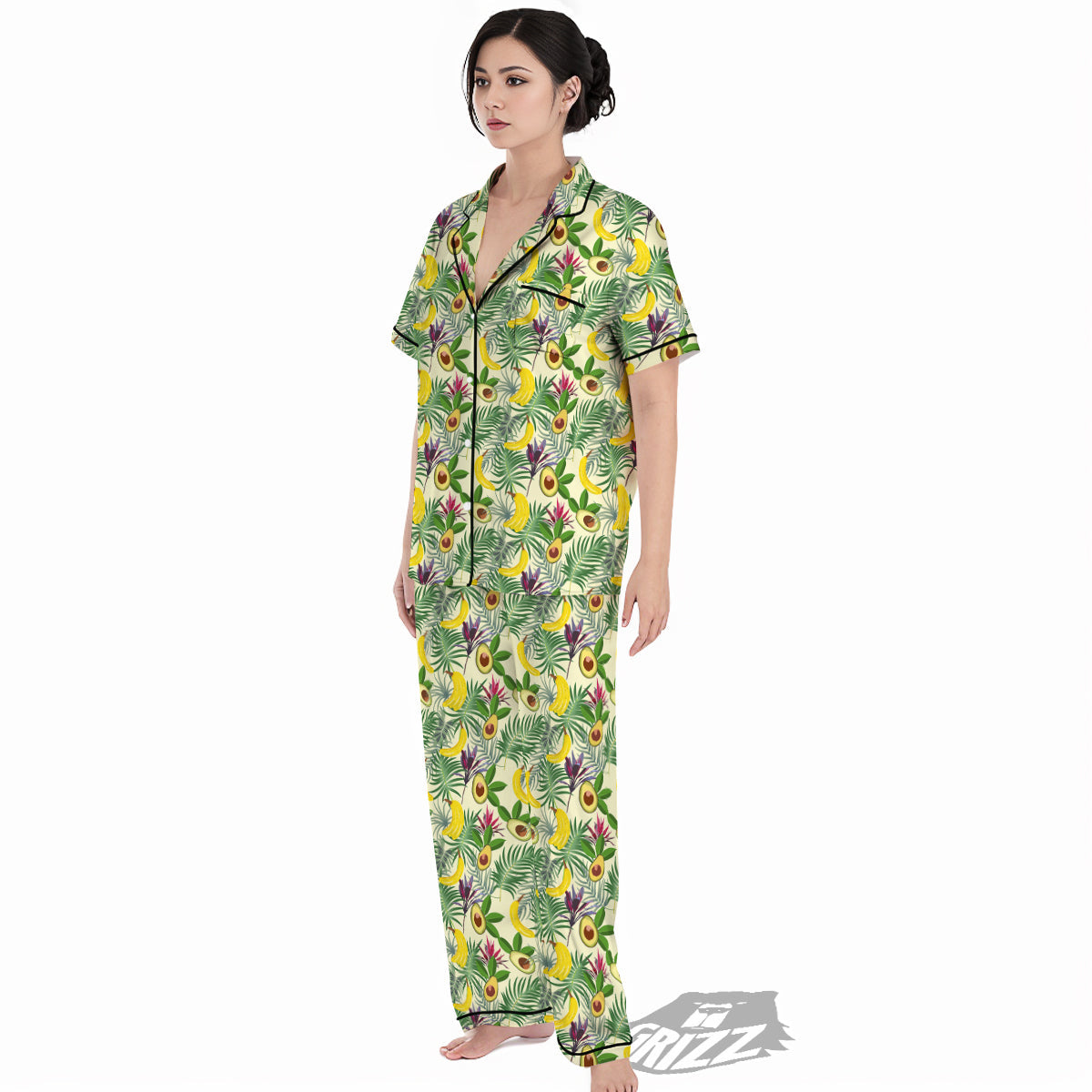 Avocado Banana Leaf Print Pattern Women's Pajamas Set-grizzshop