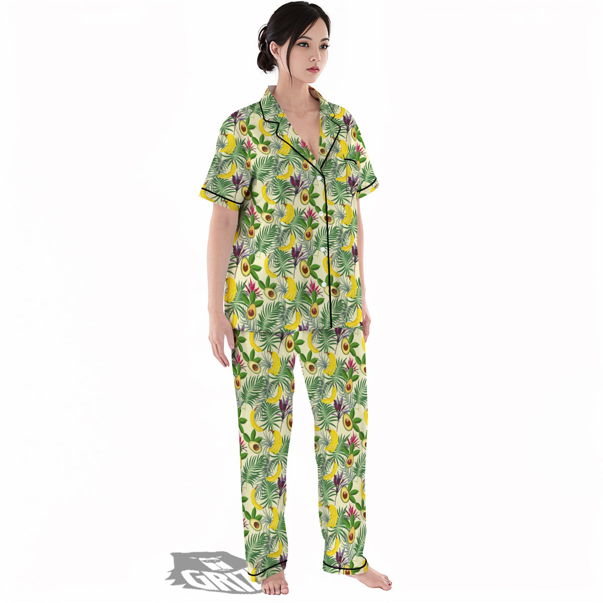 Avocado Banana Leaf Print Pattern Women's Pajamas Set-grizzshop