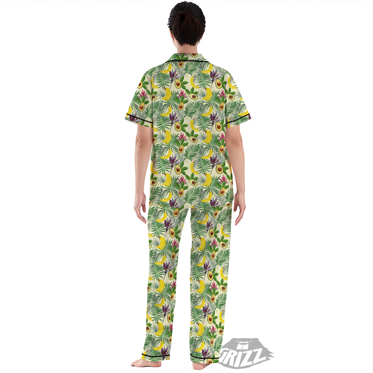 Avocado Banana Leaf Print Pattern Women's Pajamas Set-grizzshop
