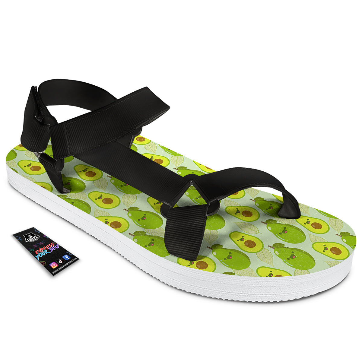 Avocado Cartoon Print Pattern Black Open Toe Sandals-grizzshop