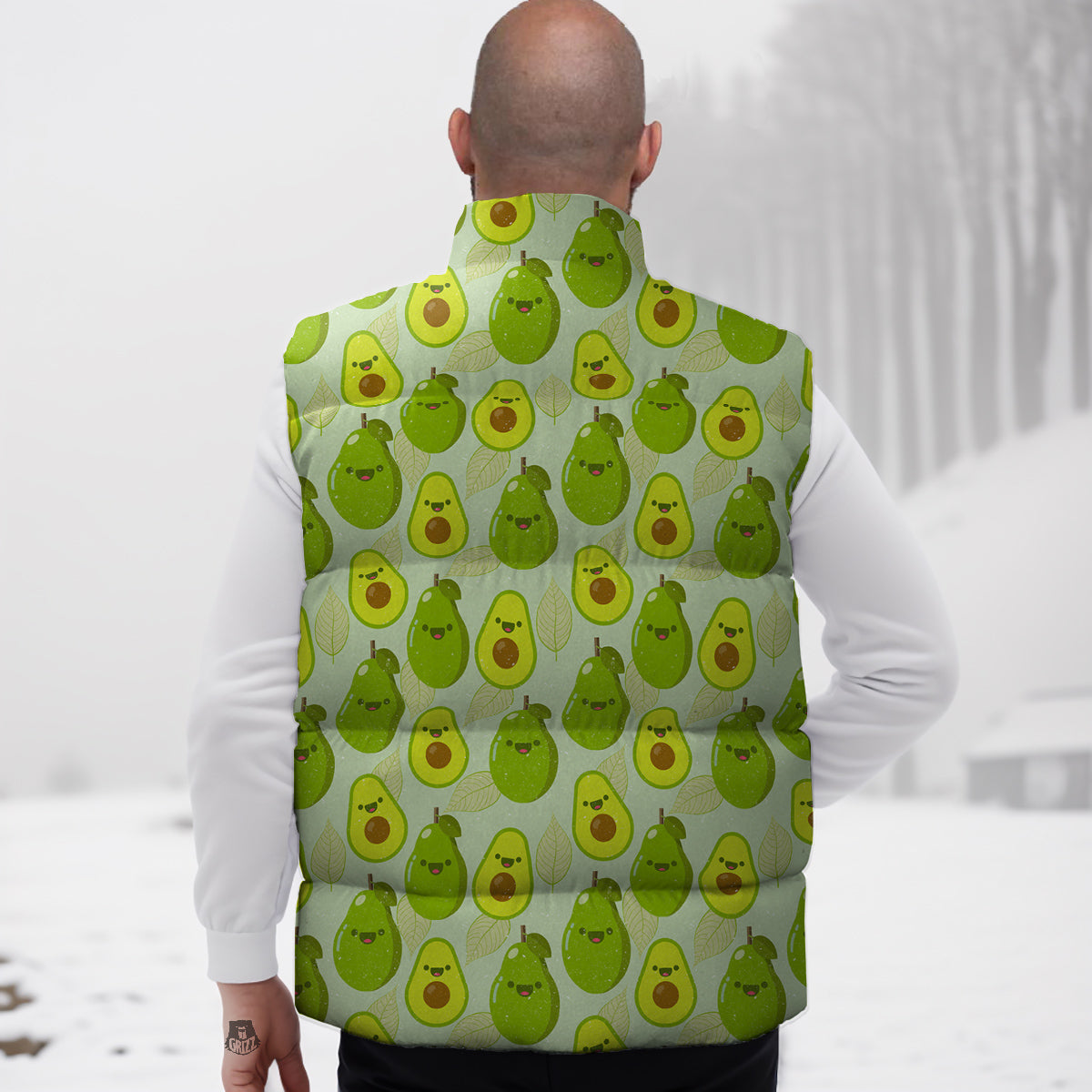 Avocado Cartoon Print Pattern Down Vest