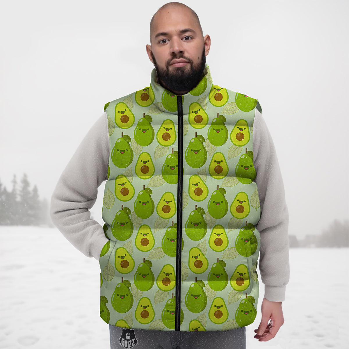 Avocado Cartoon Print Pattern Down Vest