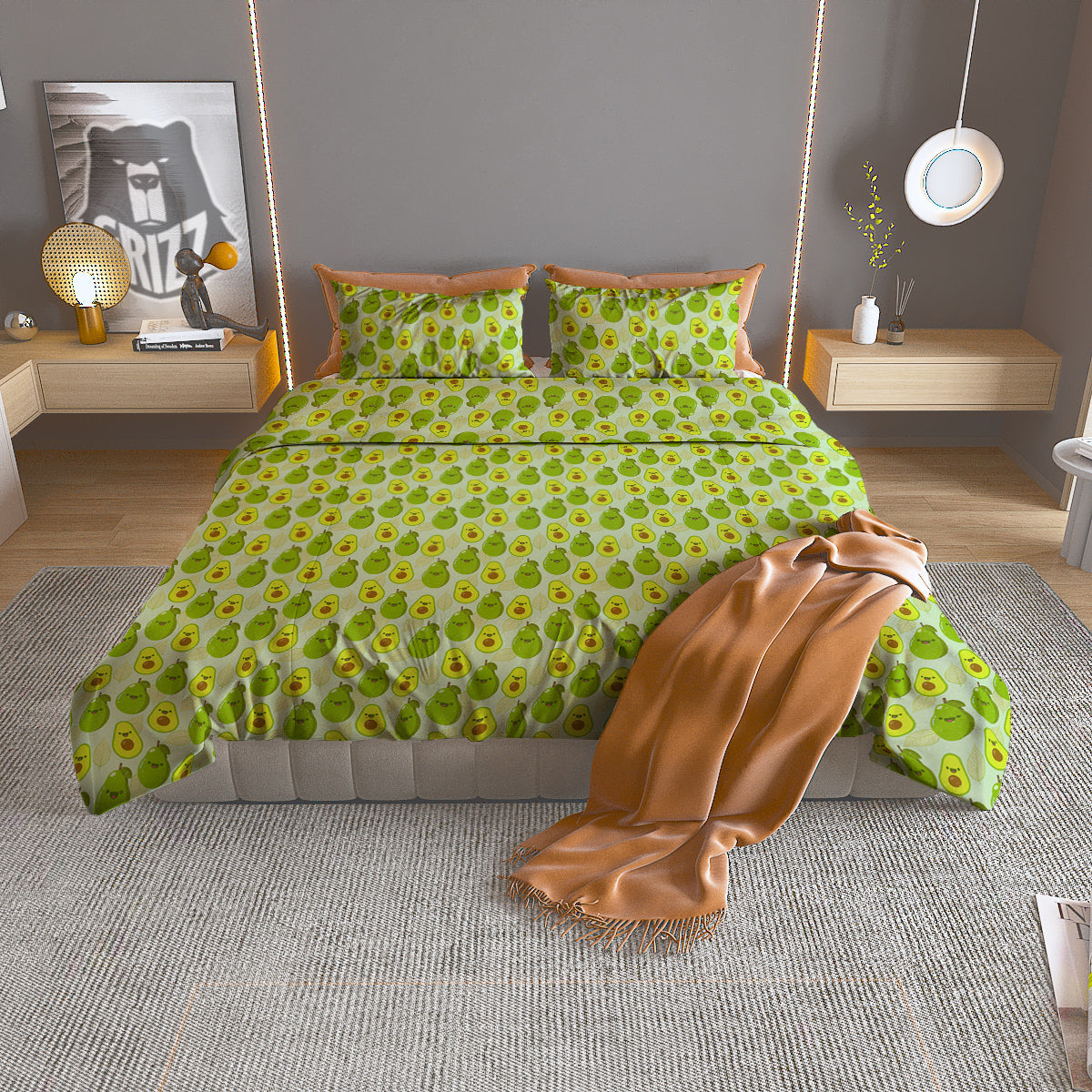 Argyle Grass Green Print Pattern Duvet Cover Bedding Set