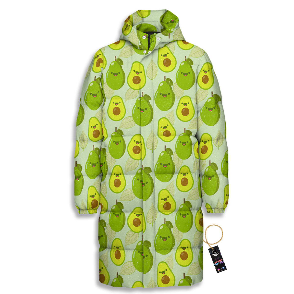 Avocado Cartoon Print Pattern Long Down Jacket-grizzshop
