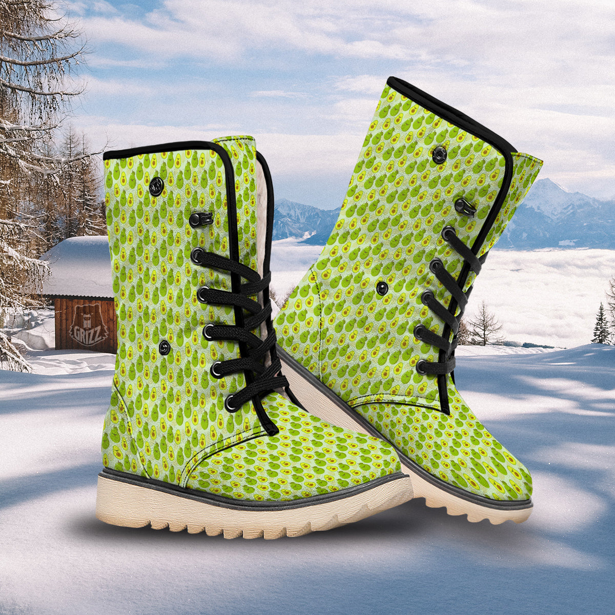 Avocado Cartoon Print Pattern Snow Boots-grizzshop