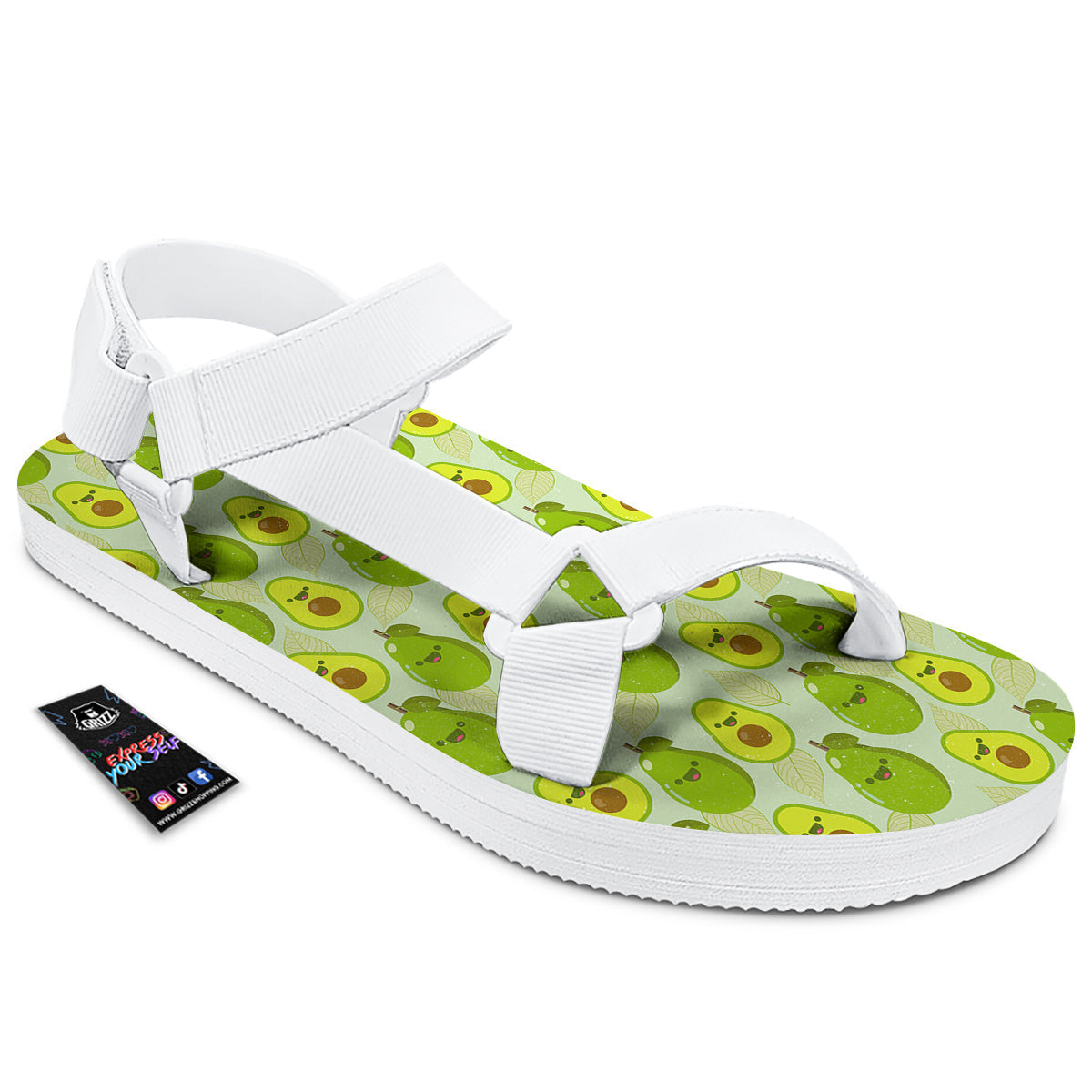 Avocado Cartoon Print Pattern White Open Toe Sandals-grizzshop
