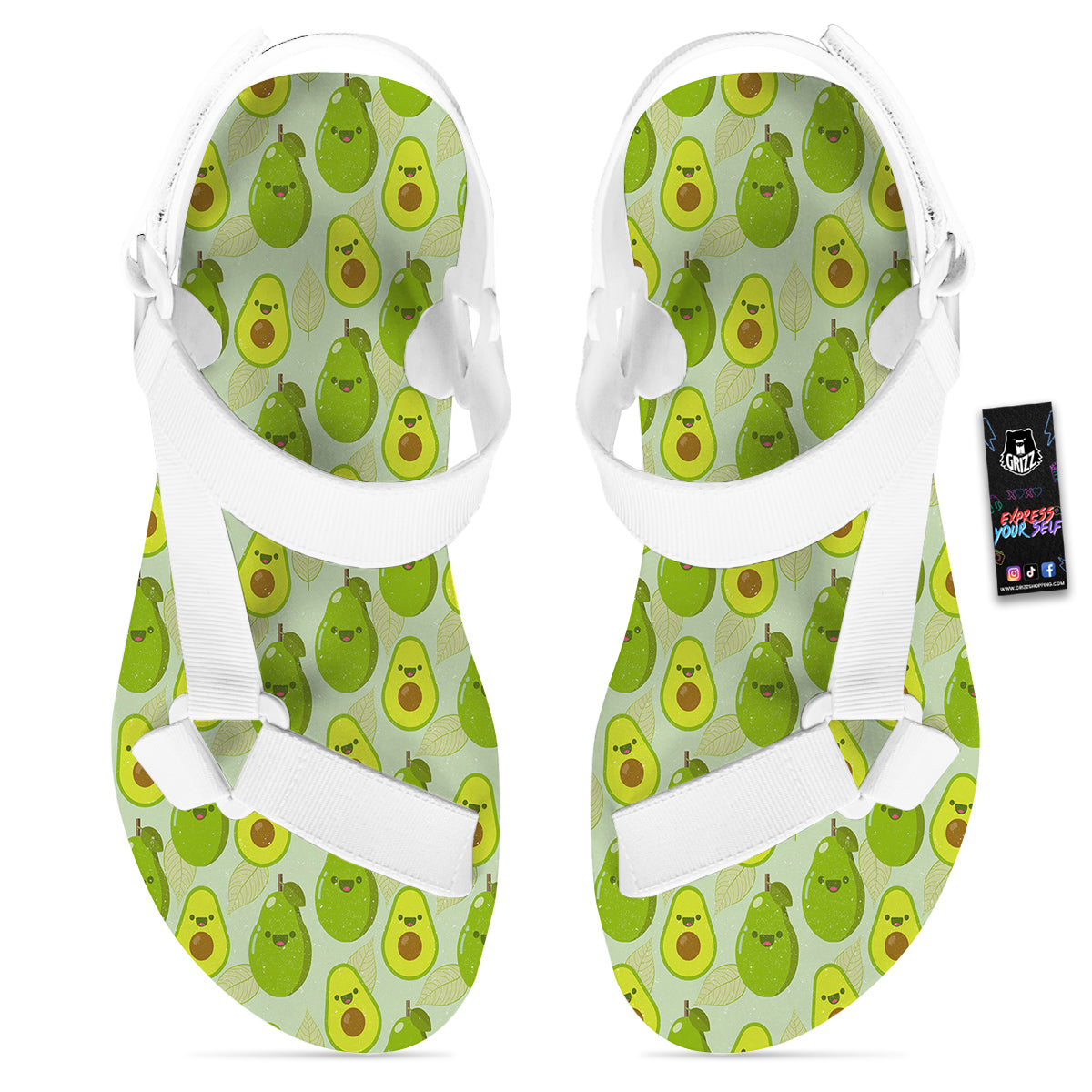 Avocado Cartoon Print Pattern White Open Toe Sandals-grizzshop