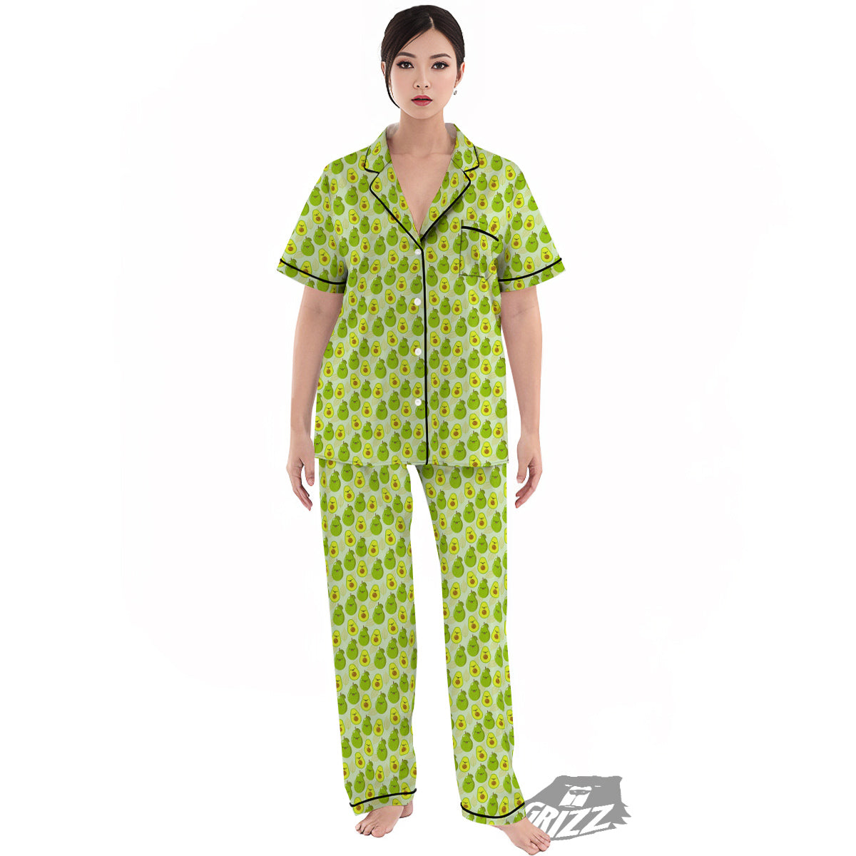 Avocado Cartoon Print Pattern Women's Pajamas Set-grizzshop