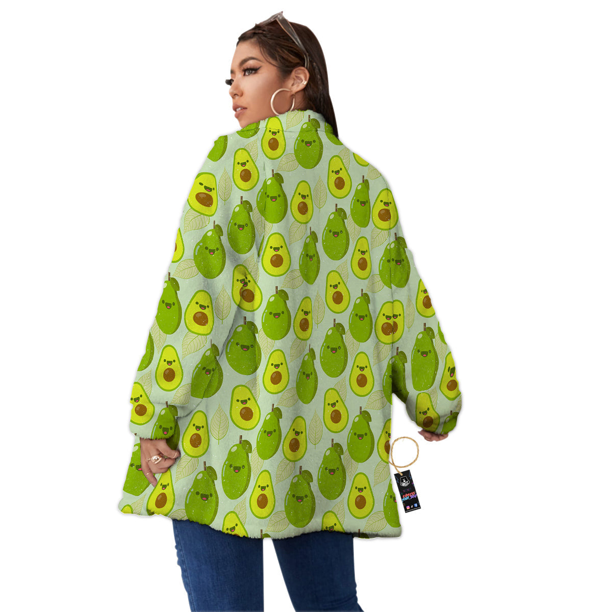Avocado Cartoon Print Pattern Women's Sherpa Jacket-grizzshop
