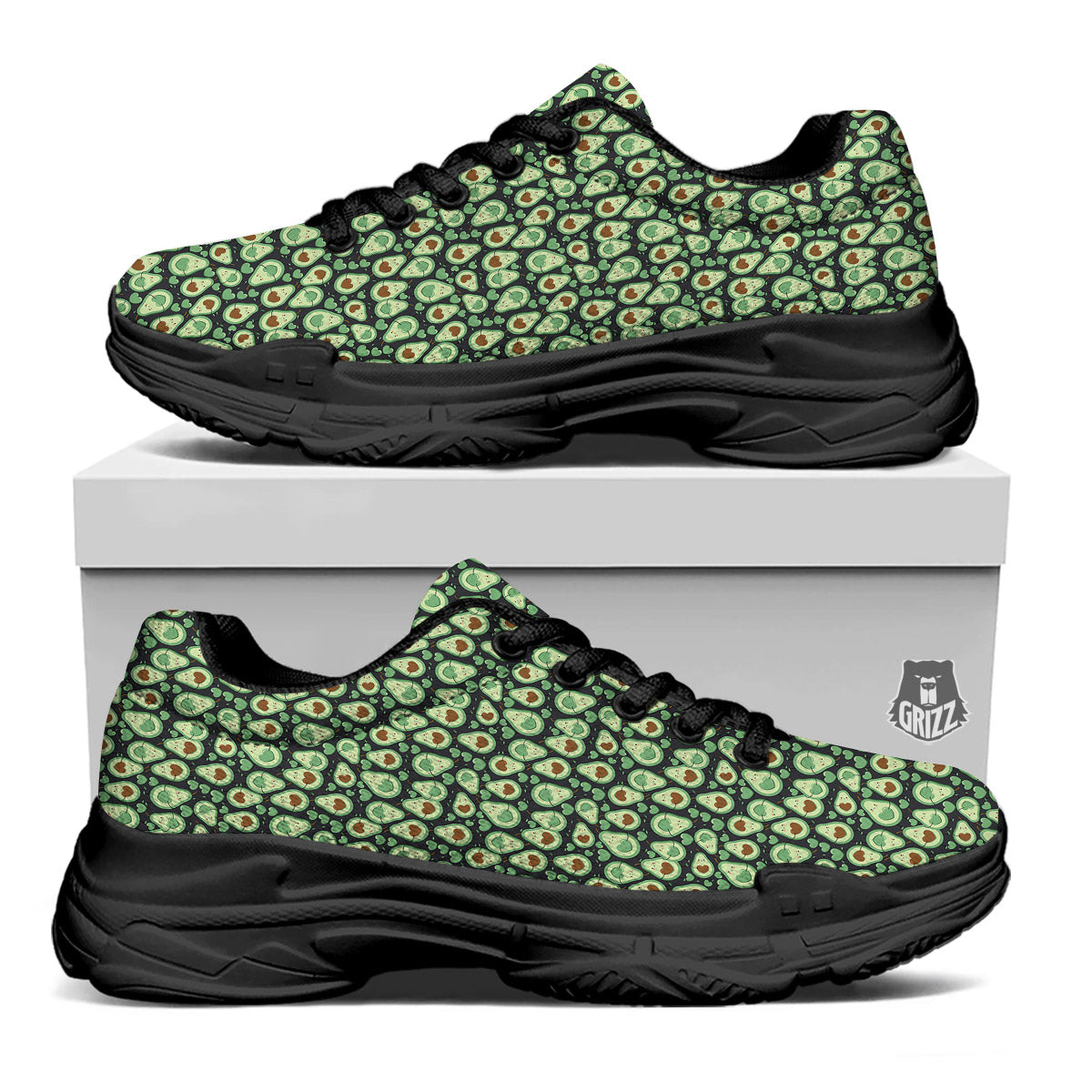 Avocado Cute Print Pattern Black Chunky Shoes-grizzshop