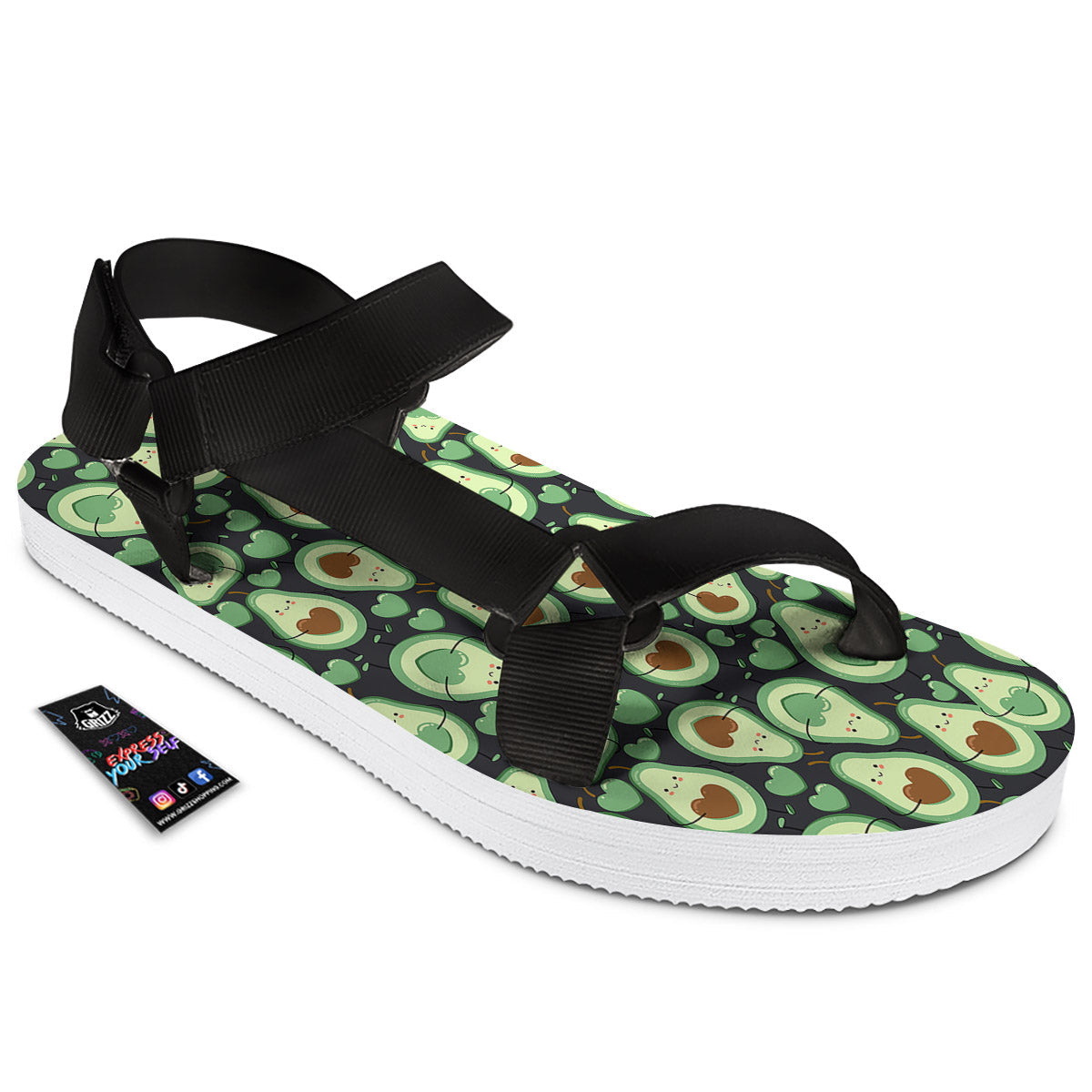 Avocado Cute Print Pattern Black Open Toe Sandals-grizzshop