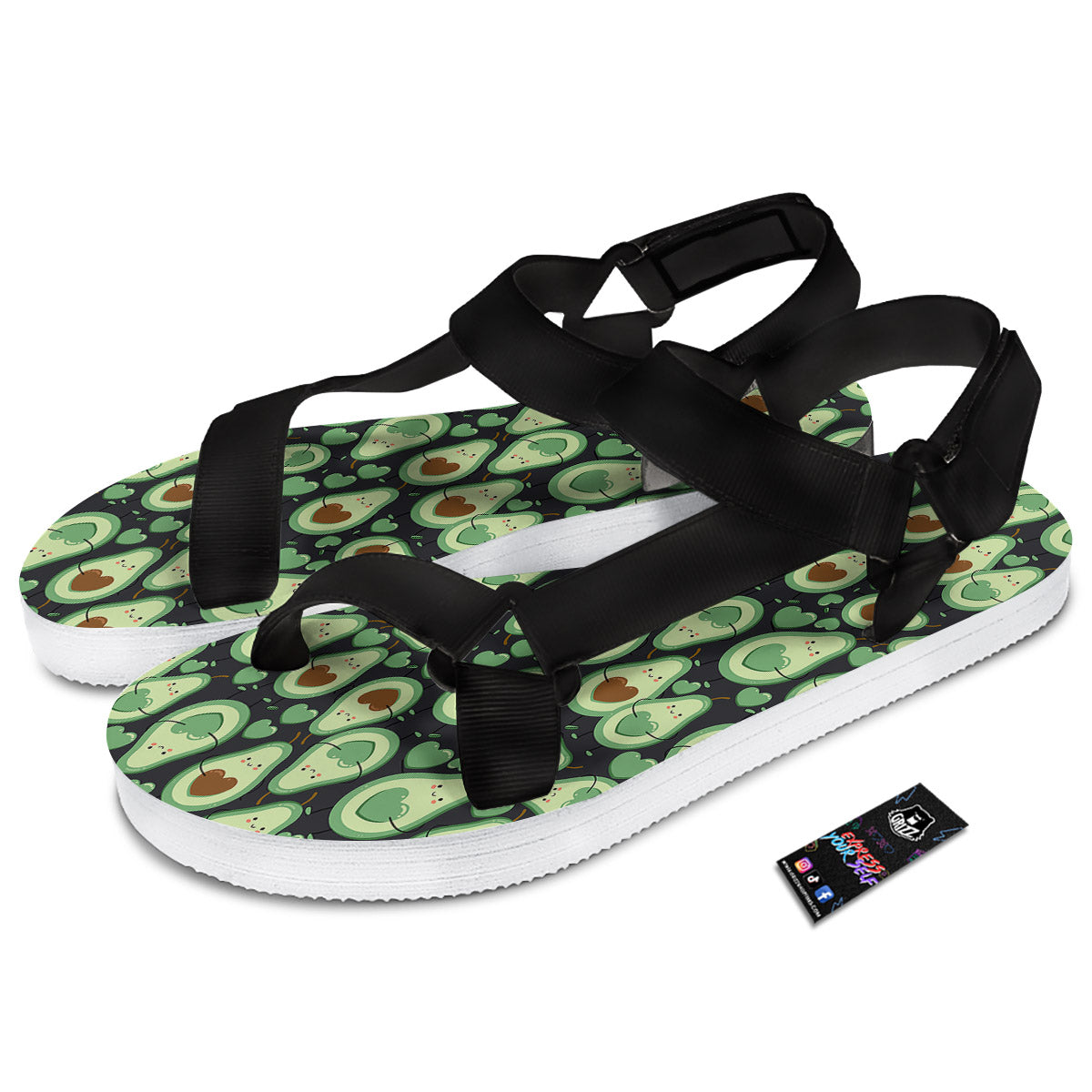 Avocado Cute Print Pattern Black Open Toe Sandals-grizzshop