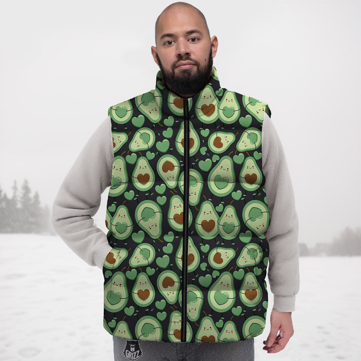 Avocado Cute Print Pattern Down Vest