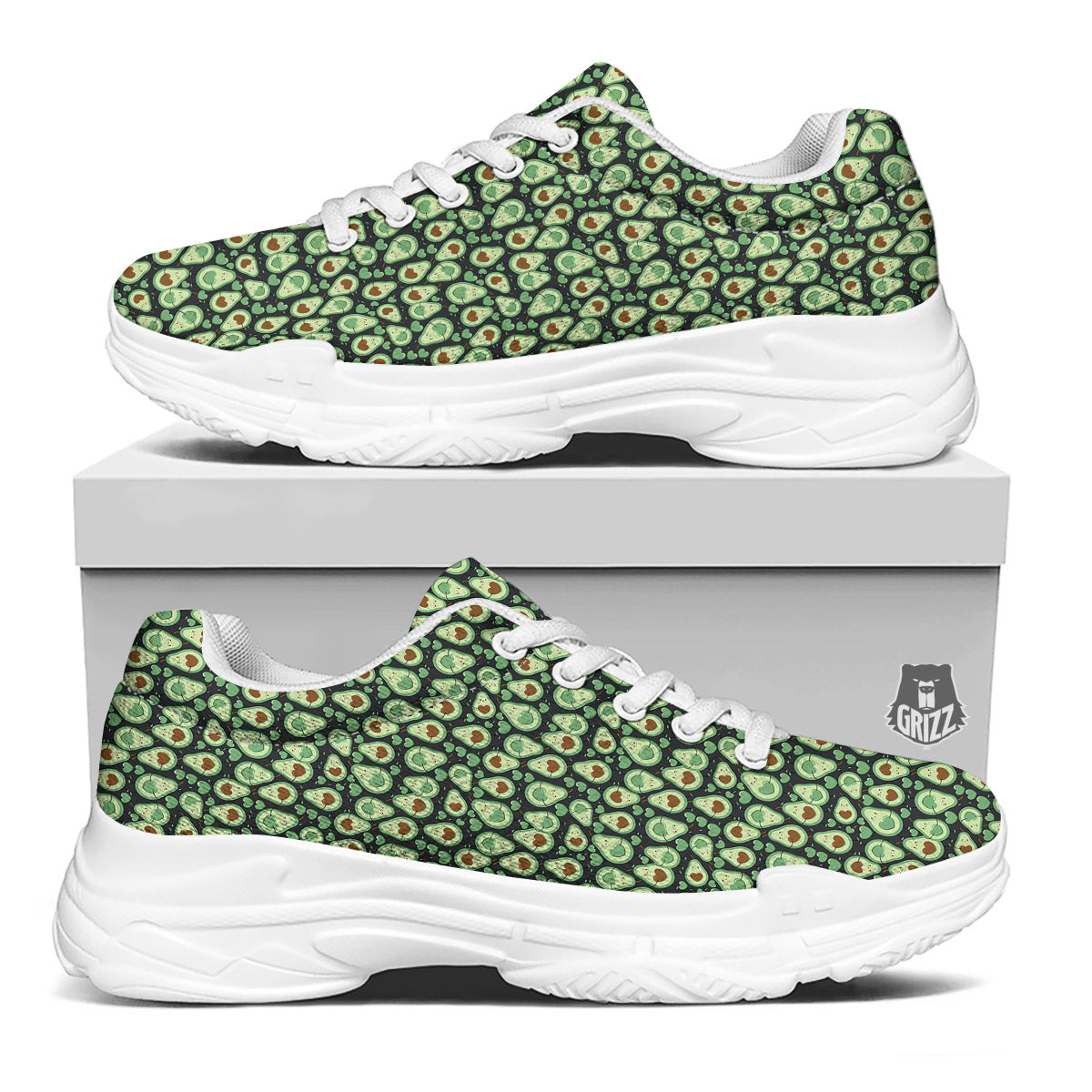 Avocado Cute Print Pattern White Chunky Shoes-grizzshop