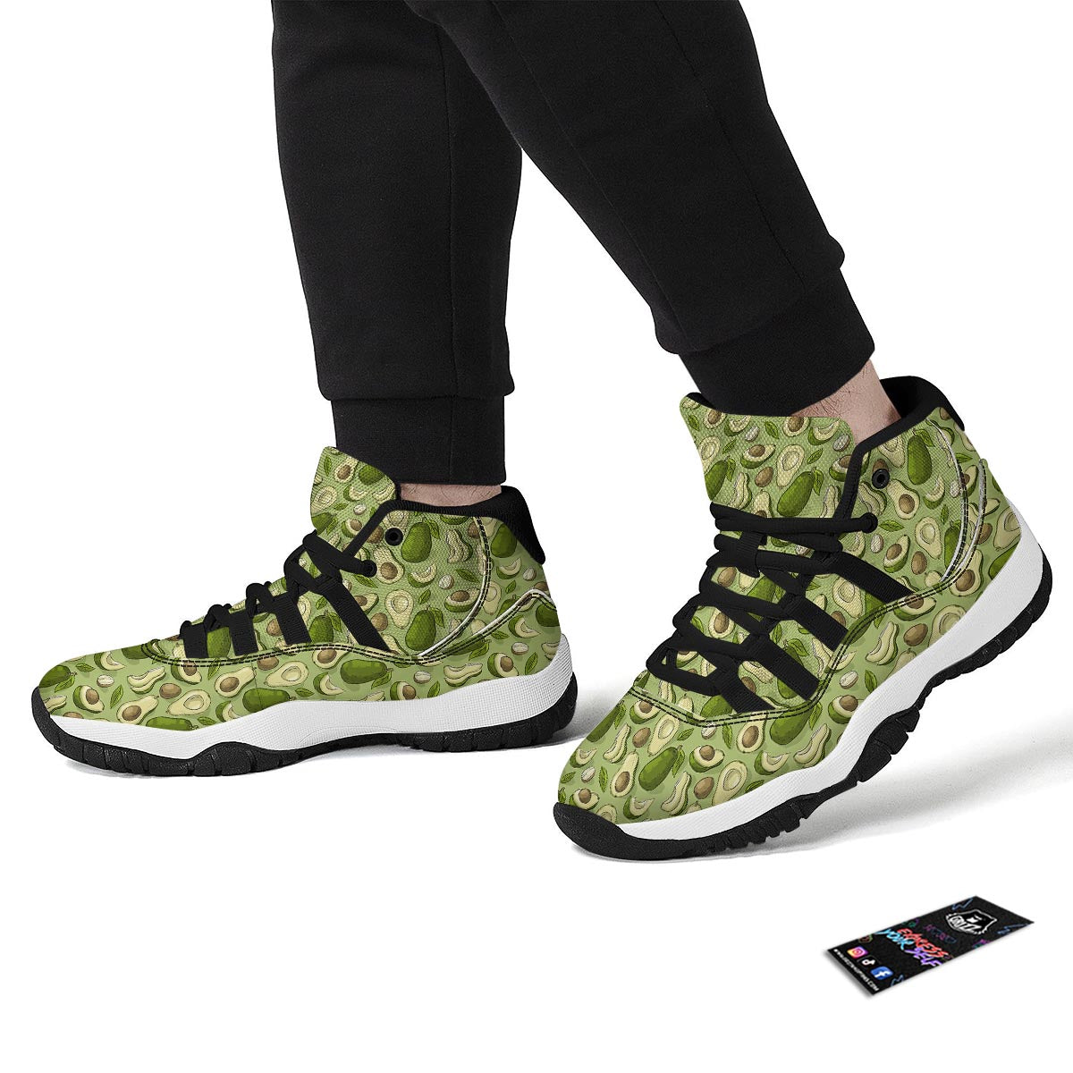 Avocado Green Pattern Print Black Bball Shoes-grizzshop