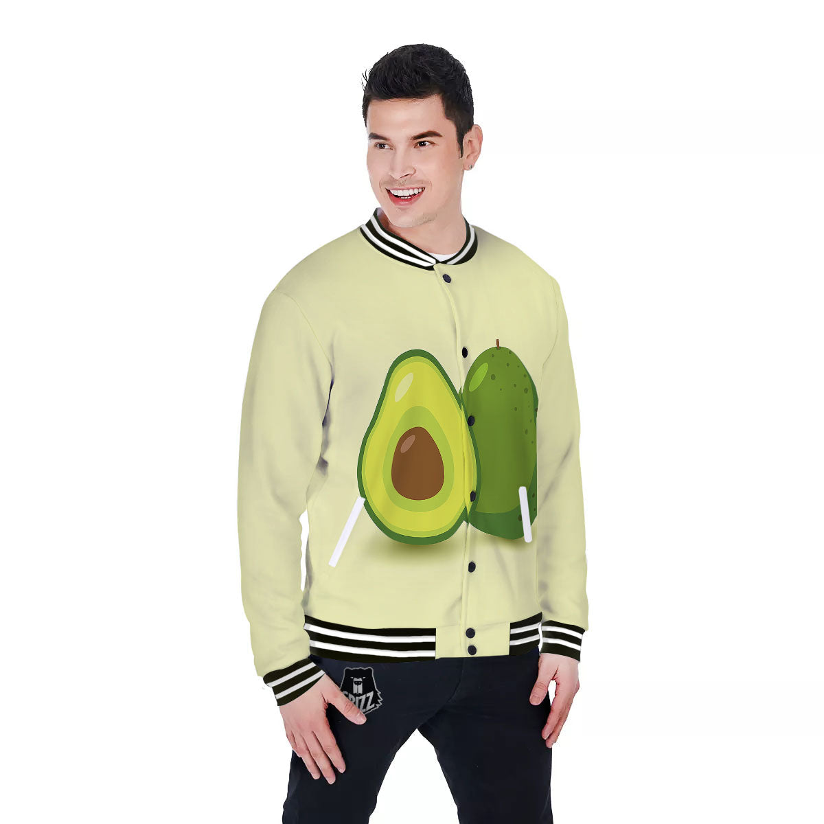 Avocado Green Print Baseball Jacket-grizzshop