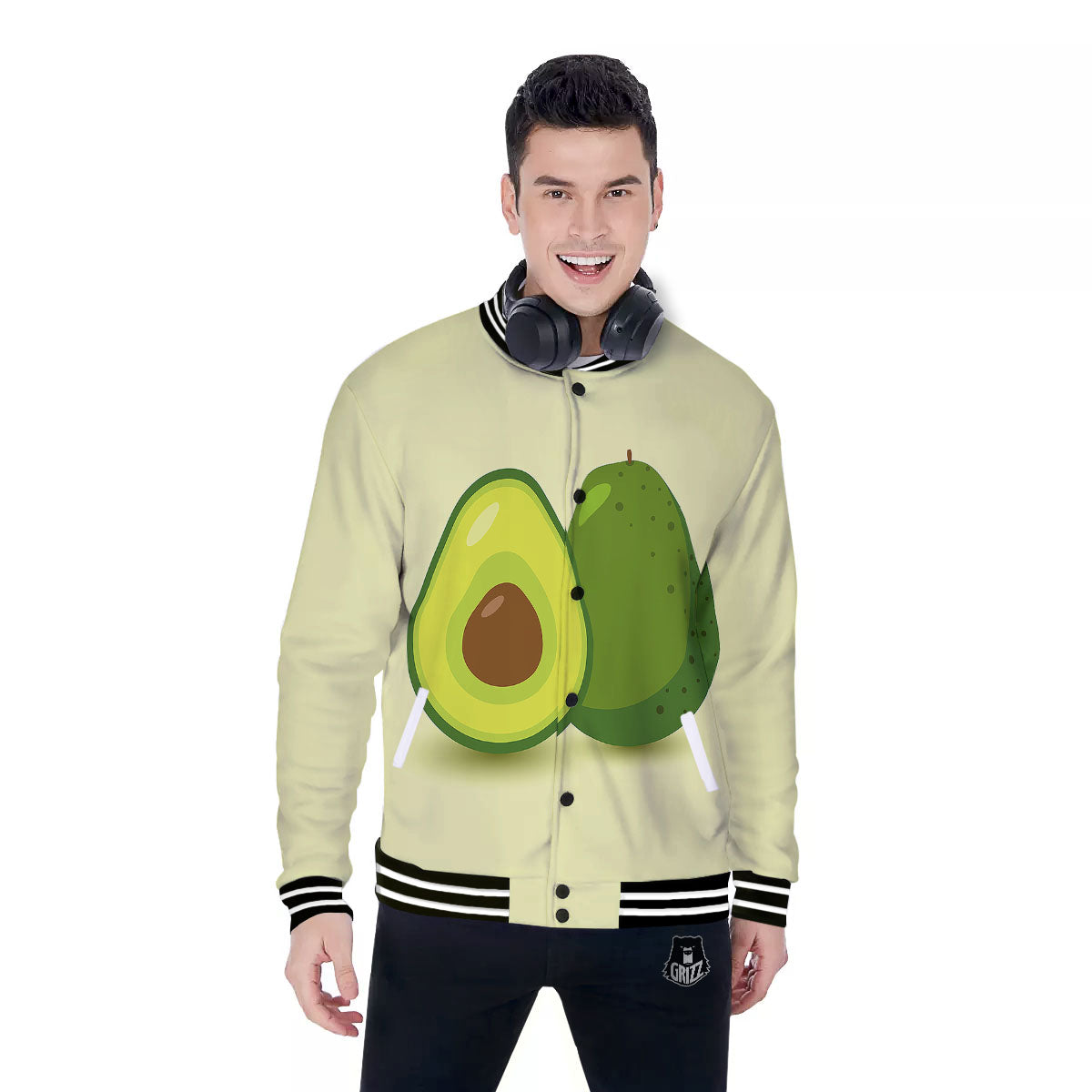 Avocado Green Print Baseball Jacket-grizzshop