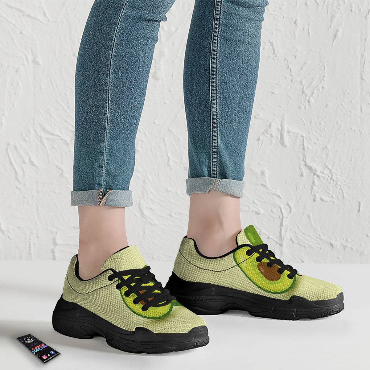 Avocado Green Print Black Chunky Shoes-grizzshop