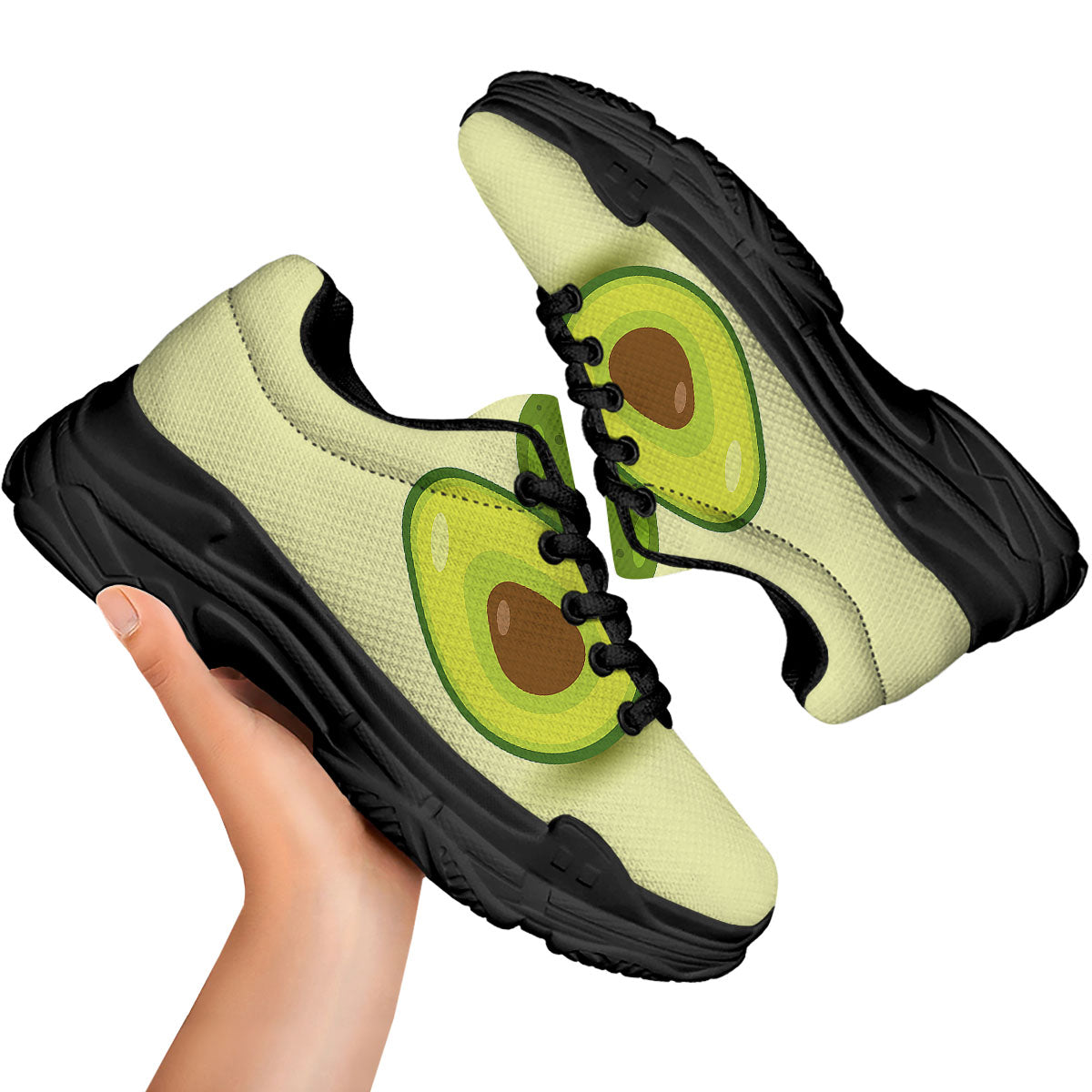 Avocado Green Print Black Chunky Shoes-grizzshop