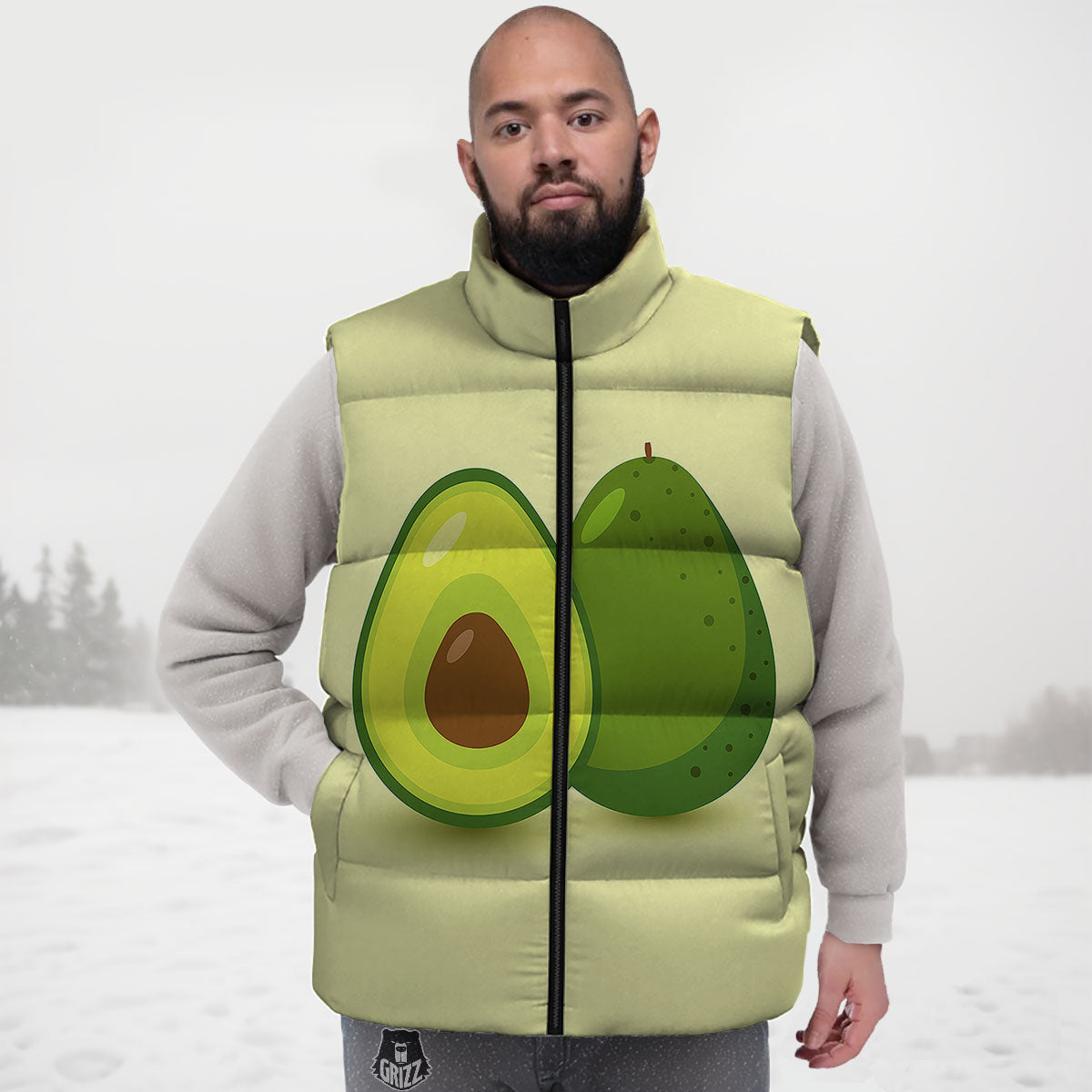 Avocado Green Print Down Vest
