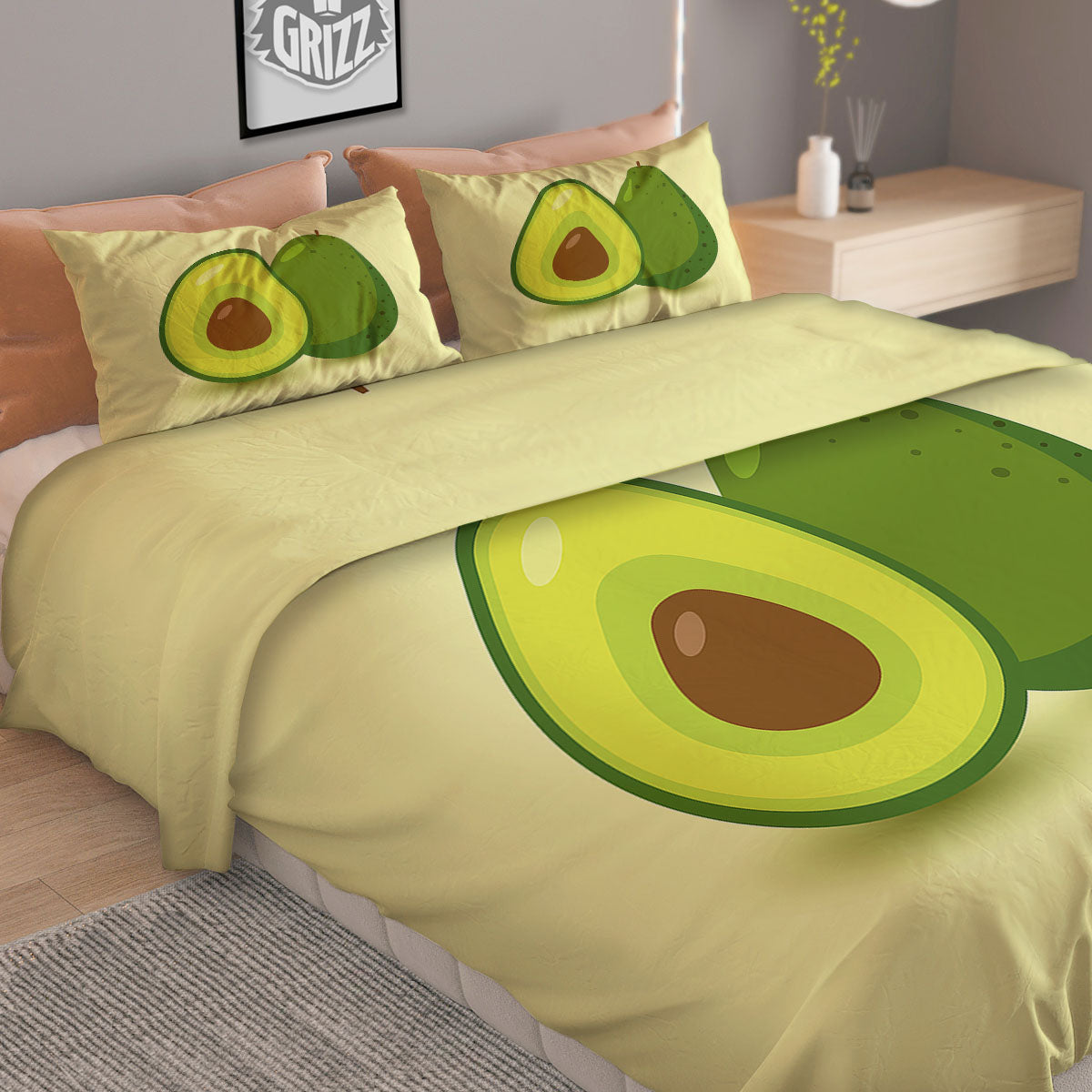 Avocado Green Print Duvet Cover Bedding Set