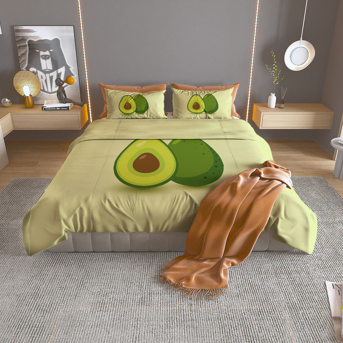 Avocado Green Print Duvet Cover Bedding Set
