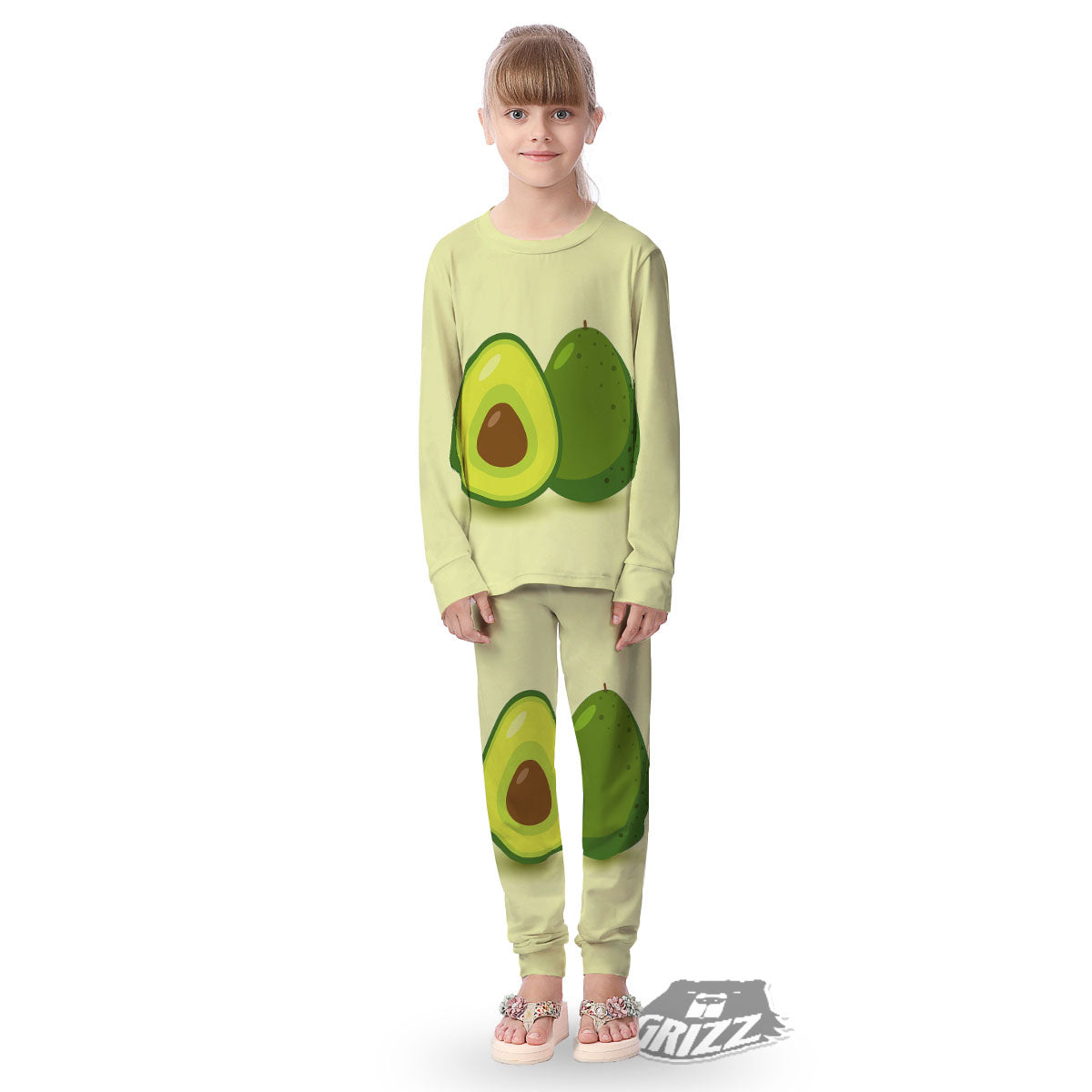Avocado Green Print Kid's Pajamas-grizzshop