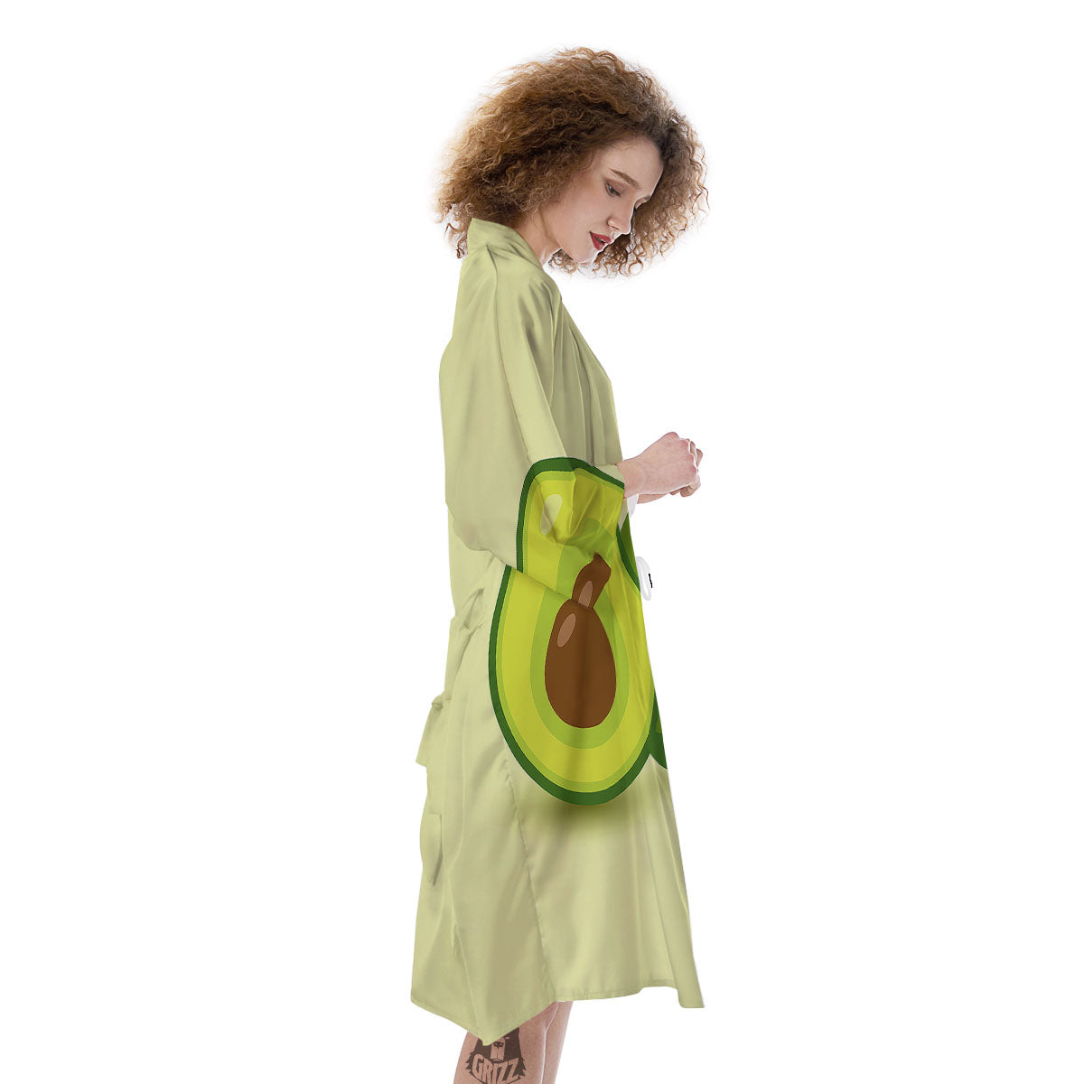 Avocado Green Print Kimono-grizzshop
