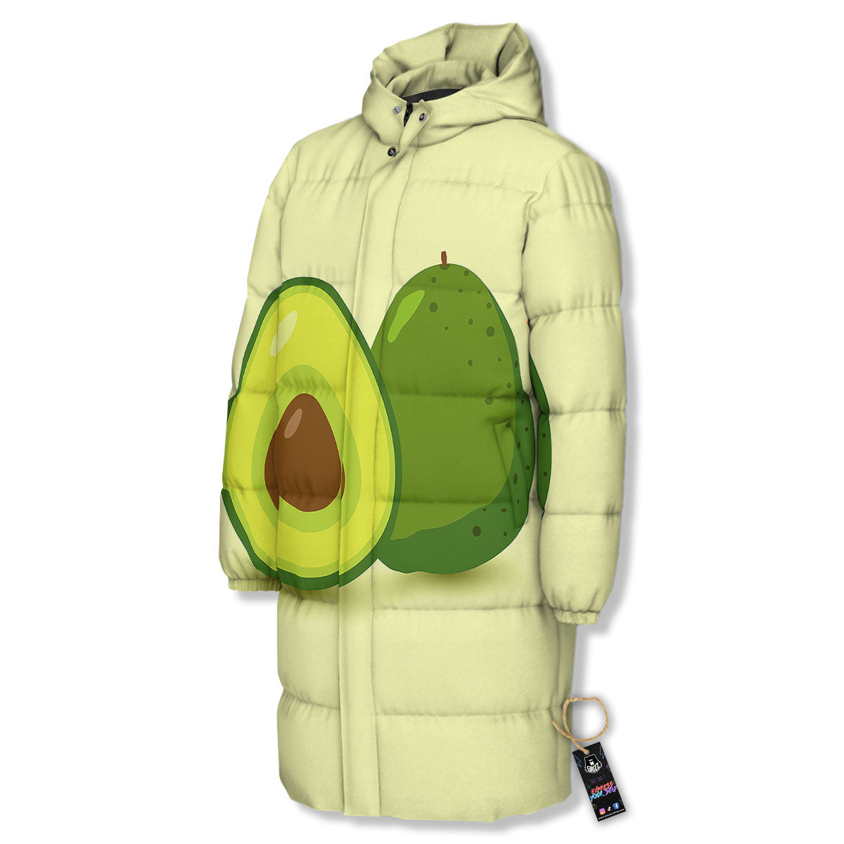 Avocado Green Print Long Down Jacket-grizzshop