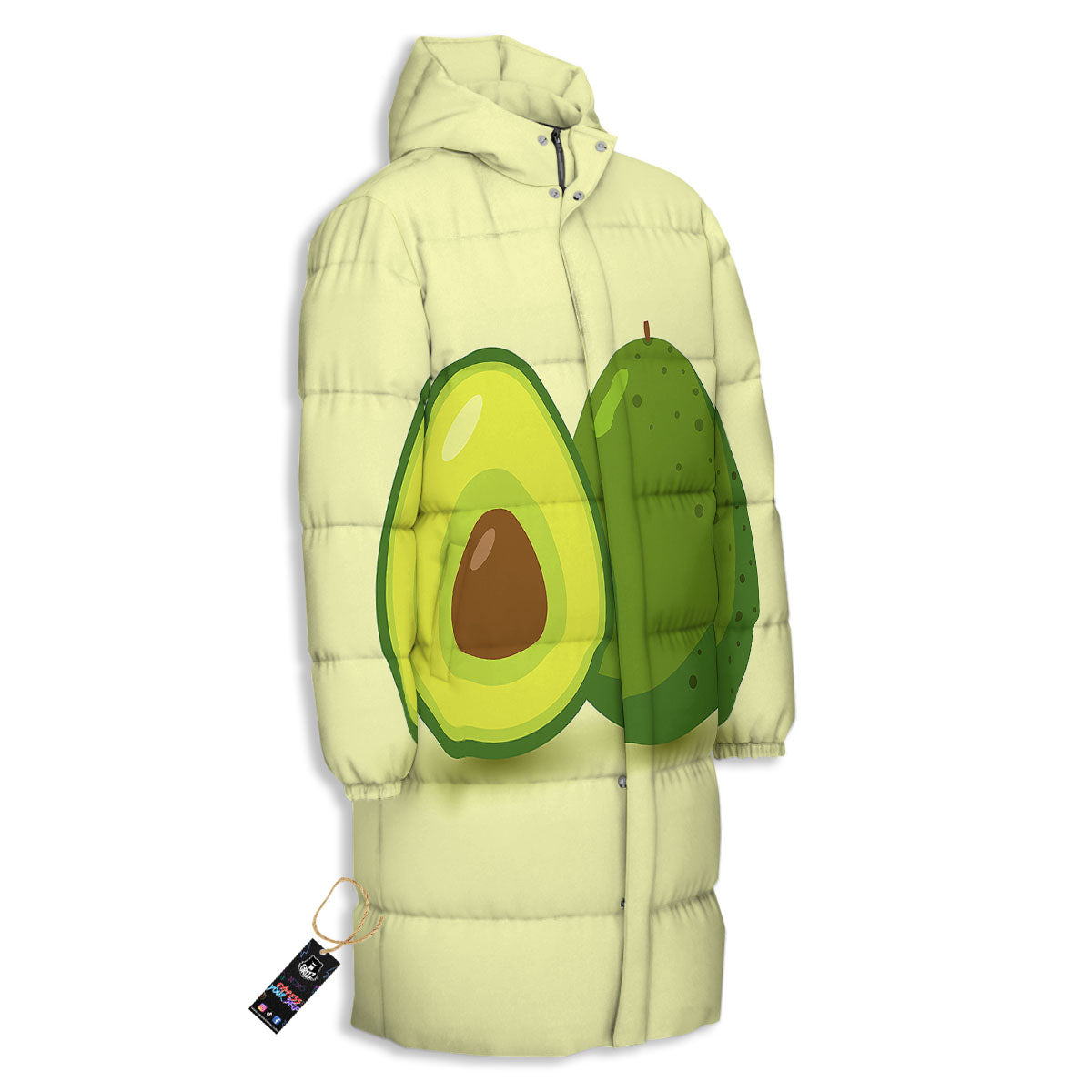 Avocado Green Print Long Down Jacket-grizzshop