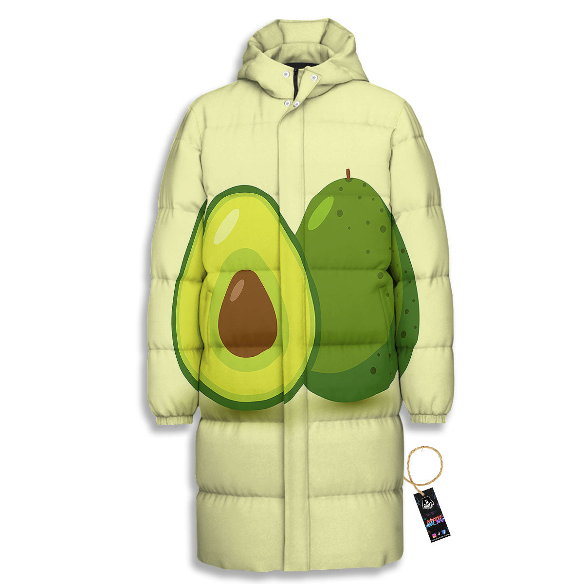 Avocado Green Print Long Down Jacket-grizzshop