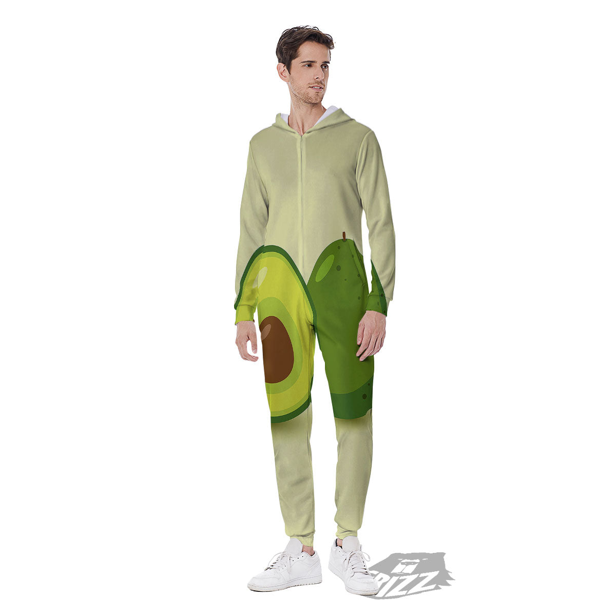 Avocado Green Print Men's Jumpsuit-grizzshop