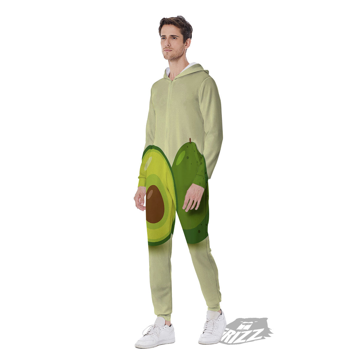 Avocado Green Print Men's Jumpsuit-grizzshop