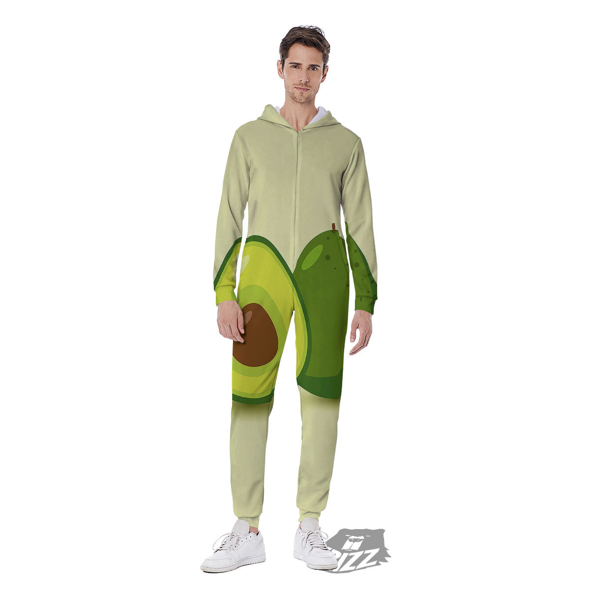 Avocado Green Print Men's Jumpsuit-grizzshop