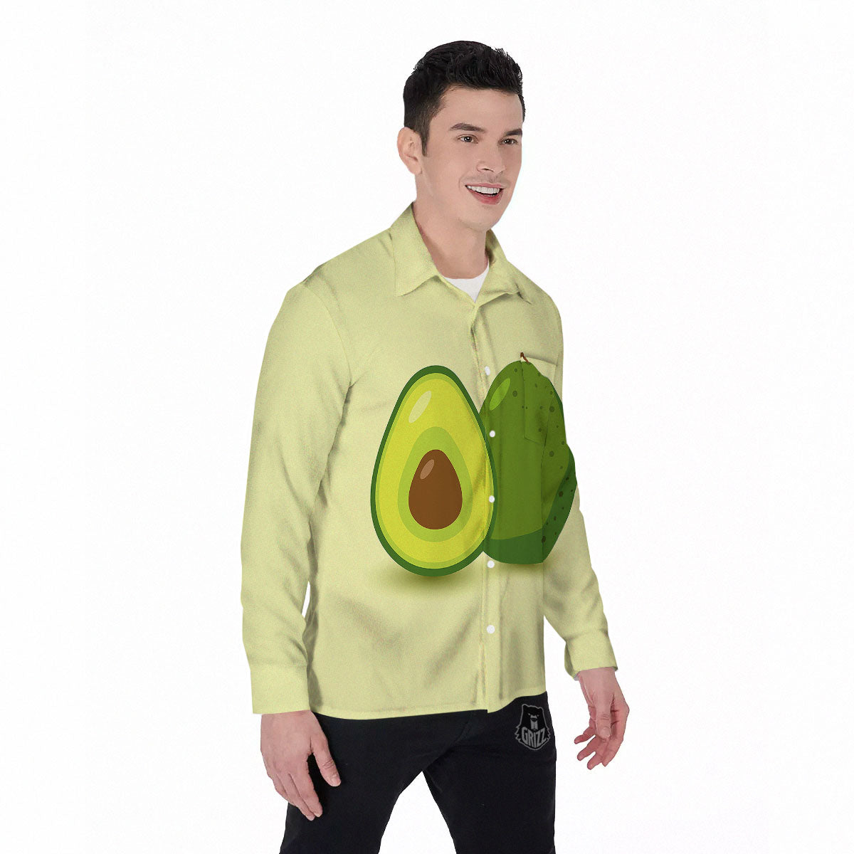 Avocado Green Print Men's Long Sleeve Shirts-grizzshop