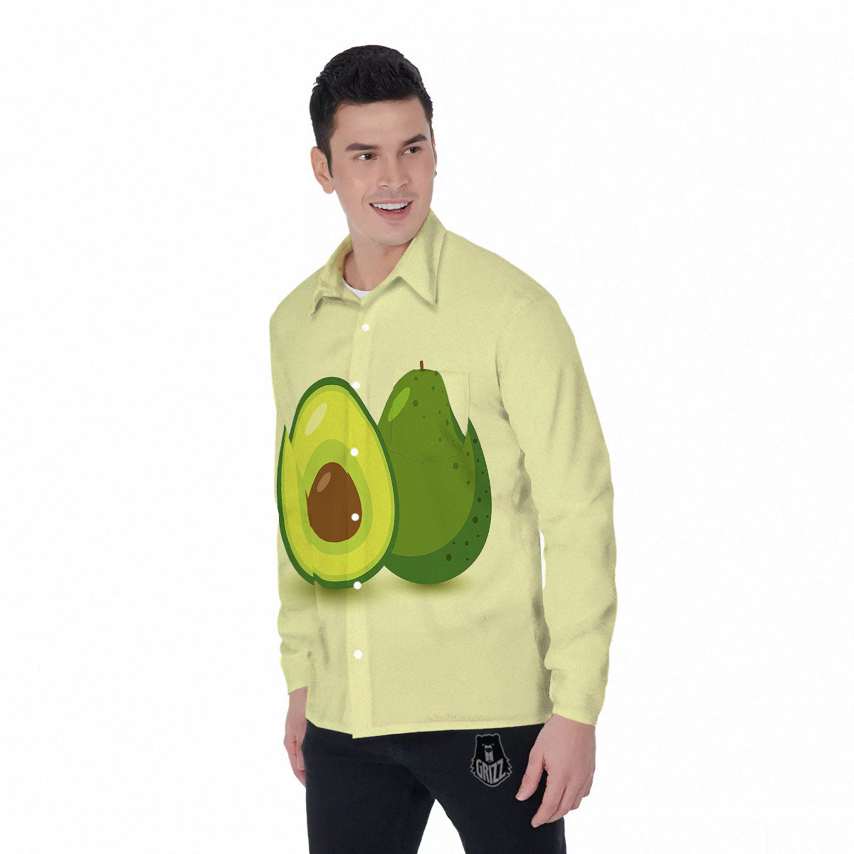 Avocado Green Print Men's Long Sleeve Shirts-grizzshop