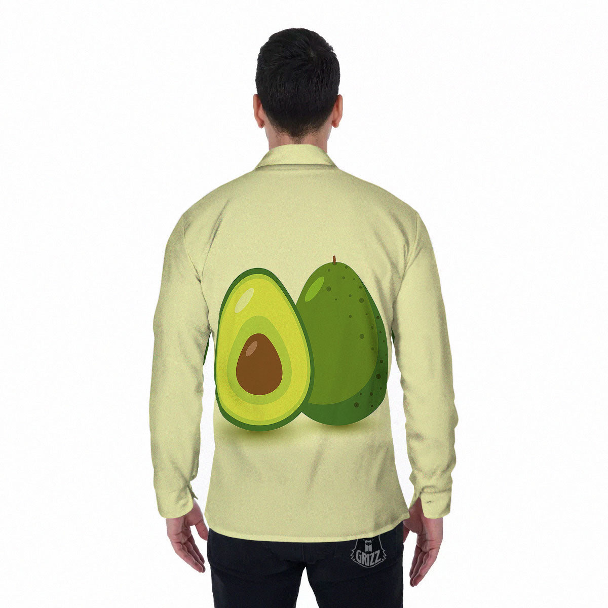 Avocado Green Print Men's Long Sleeve Shirts-grizzshop