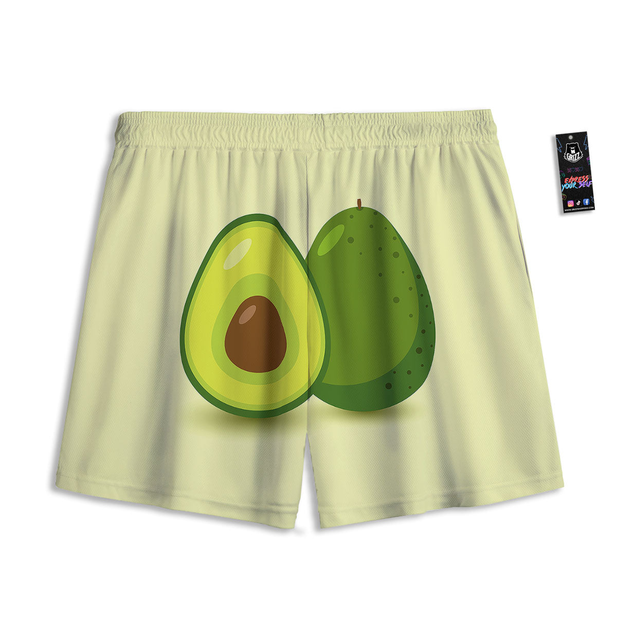Avocado Green Print Mesh Shorts