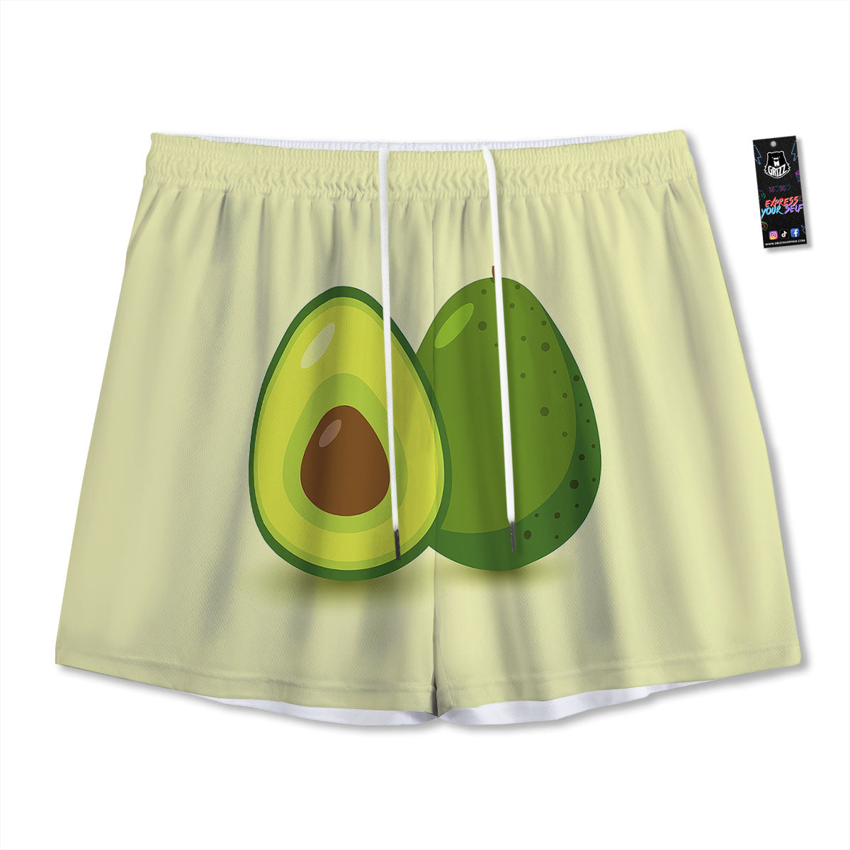 Avocado Green Print Mesh Shorts